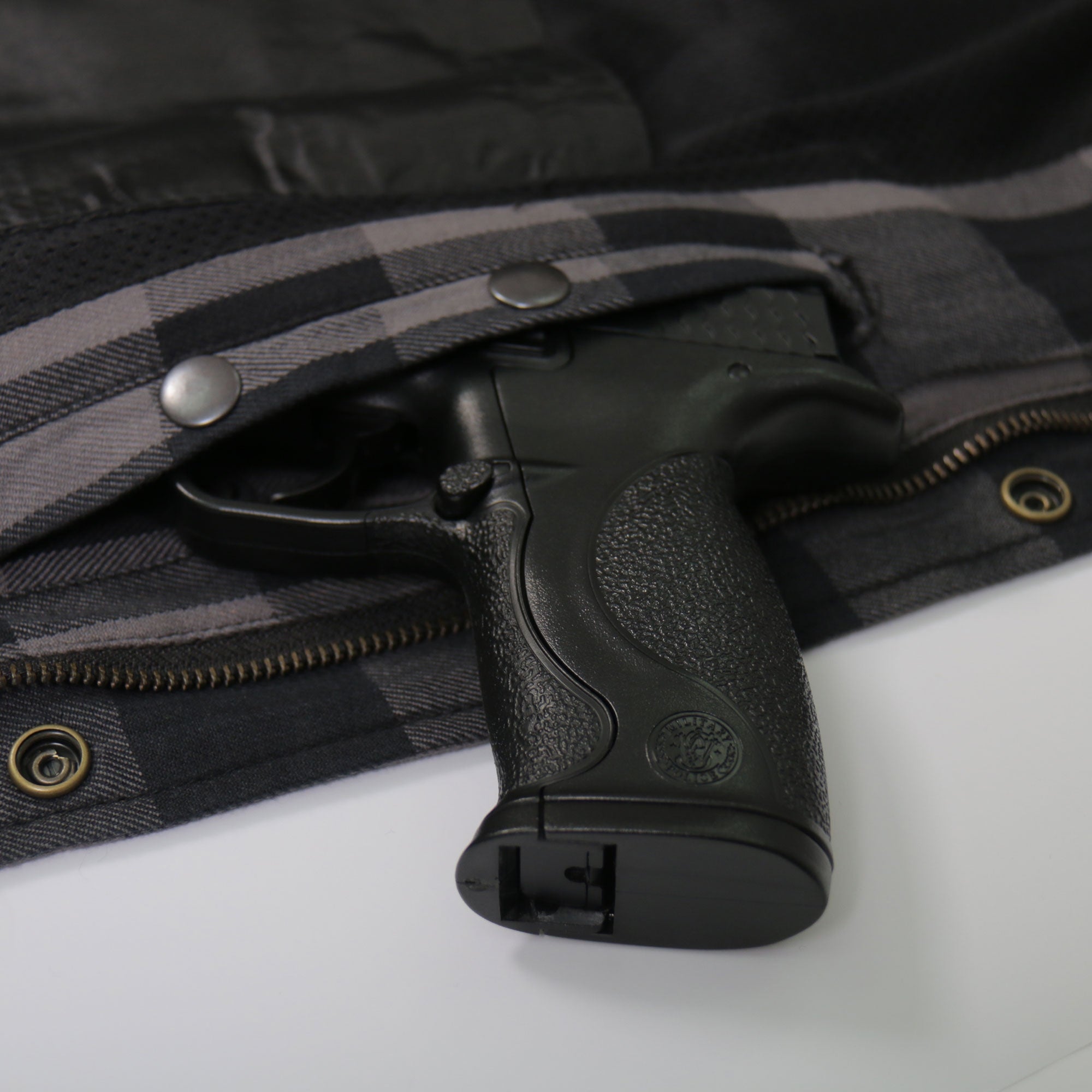 JKM3004 Men's Motorcycle Grey and Black Armored Flannel Biker Jacket