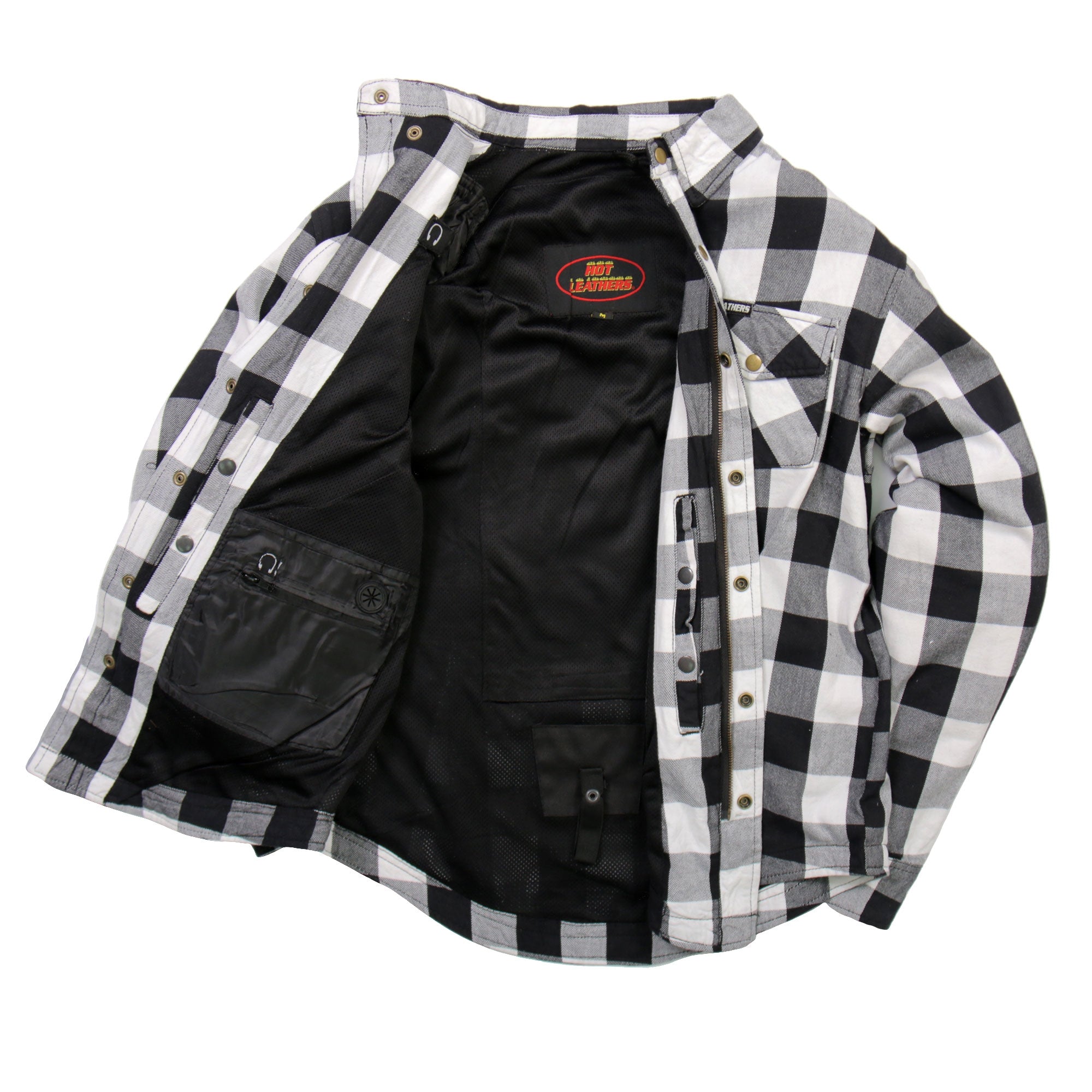 JKM3005 Men's Motorcycle White and Black Armored Flannel Biker Jacket