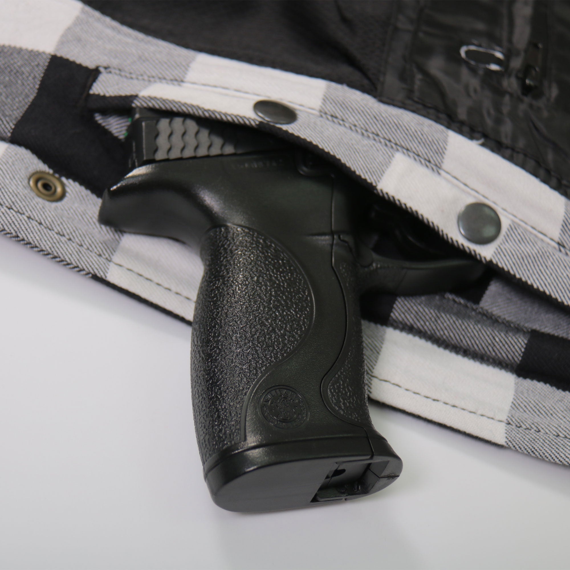 JKM3005 Men's Motorcycle White and Black Armored Flannel Biker Jacket