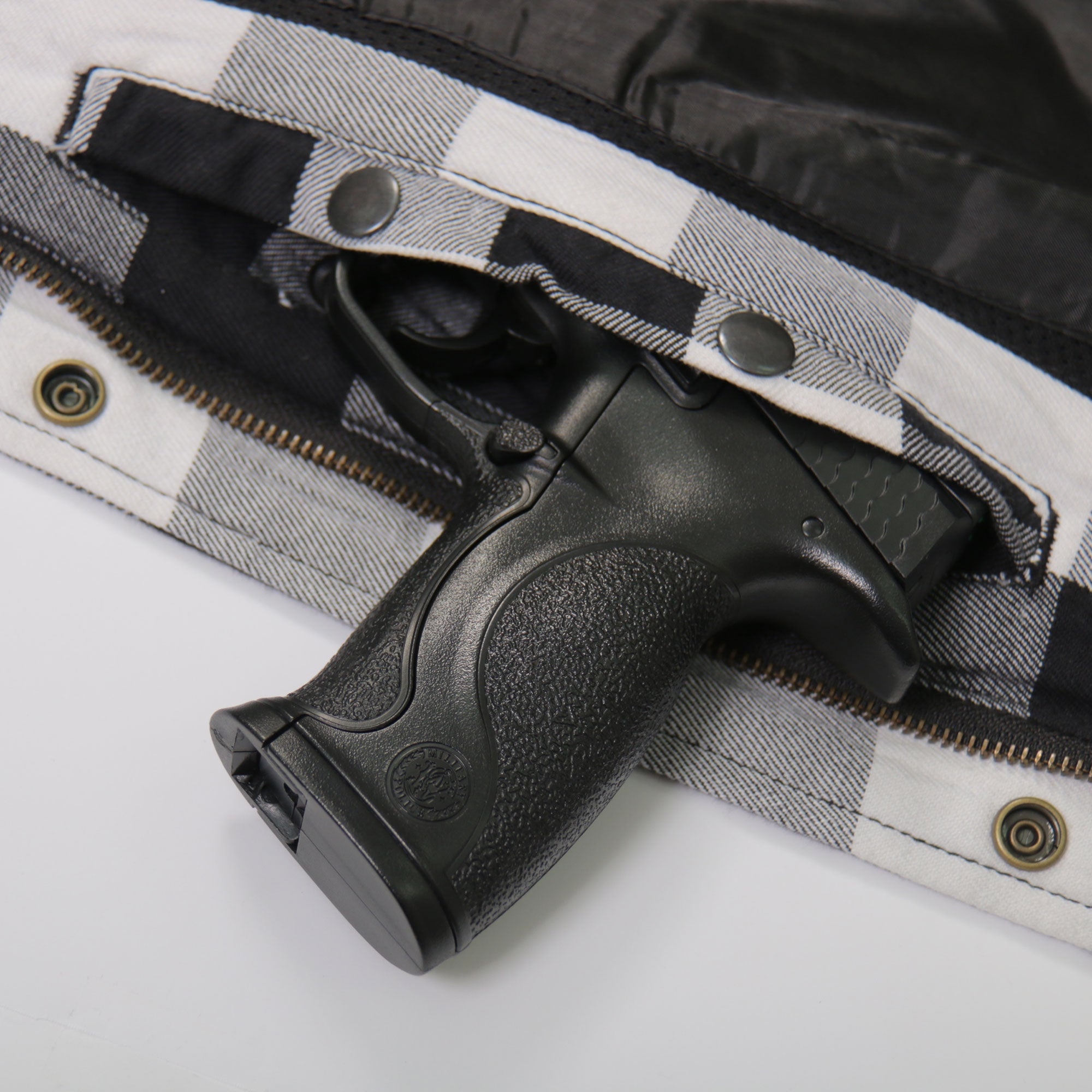 JKM3006 Men’s Motorcycle Black and White Hooded Armored Flannel Biker Jacket