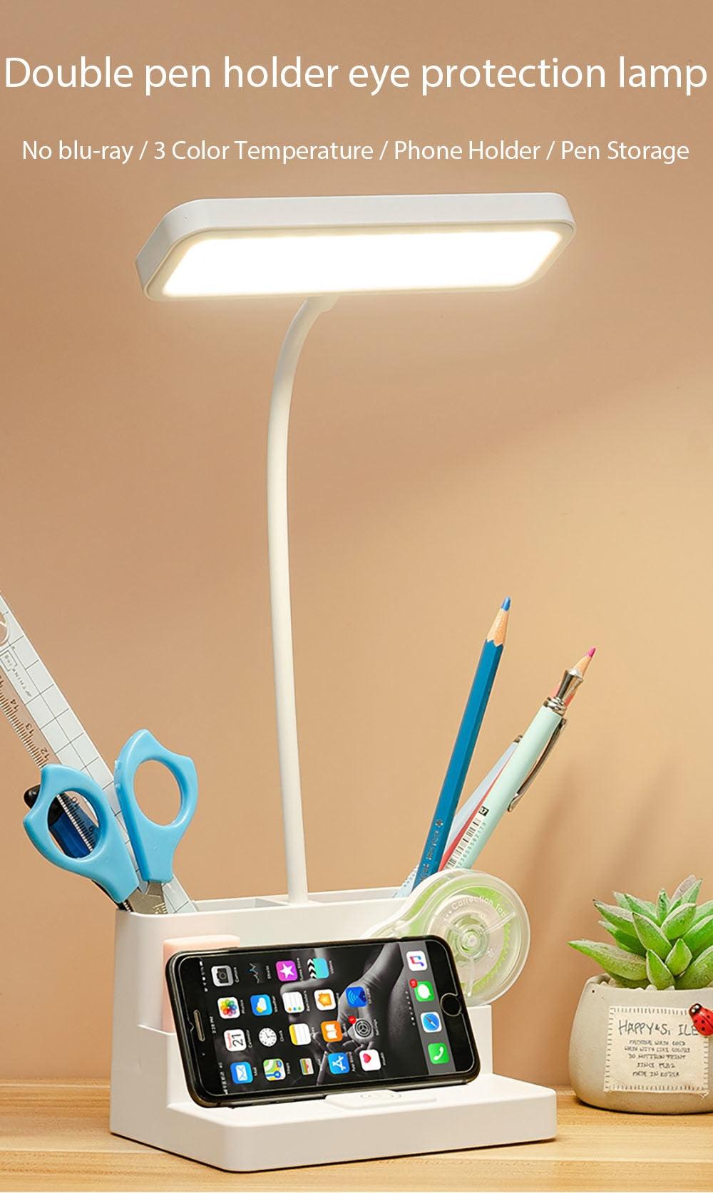 LED Table Lamp With Pen Storage Eye Protection Stepless Dimming Desk Lamp Study Children Smart LED Bedside Lamp Light Decorative Table Lamp Cute Study Lamps for Bedroom Décor