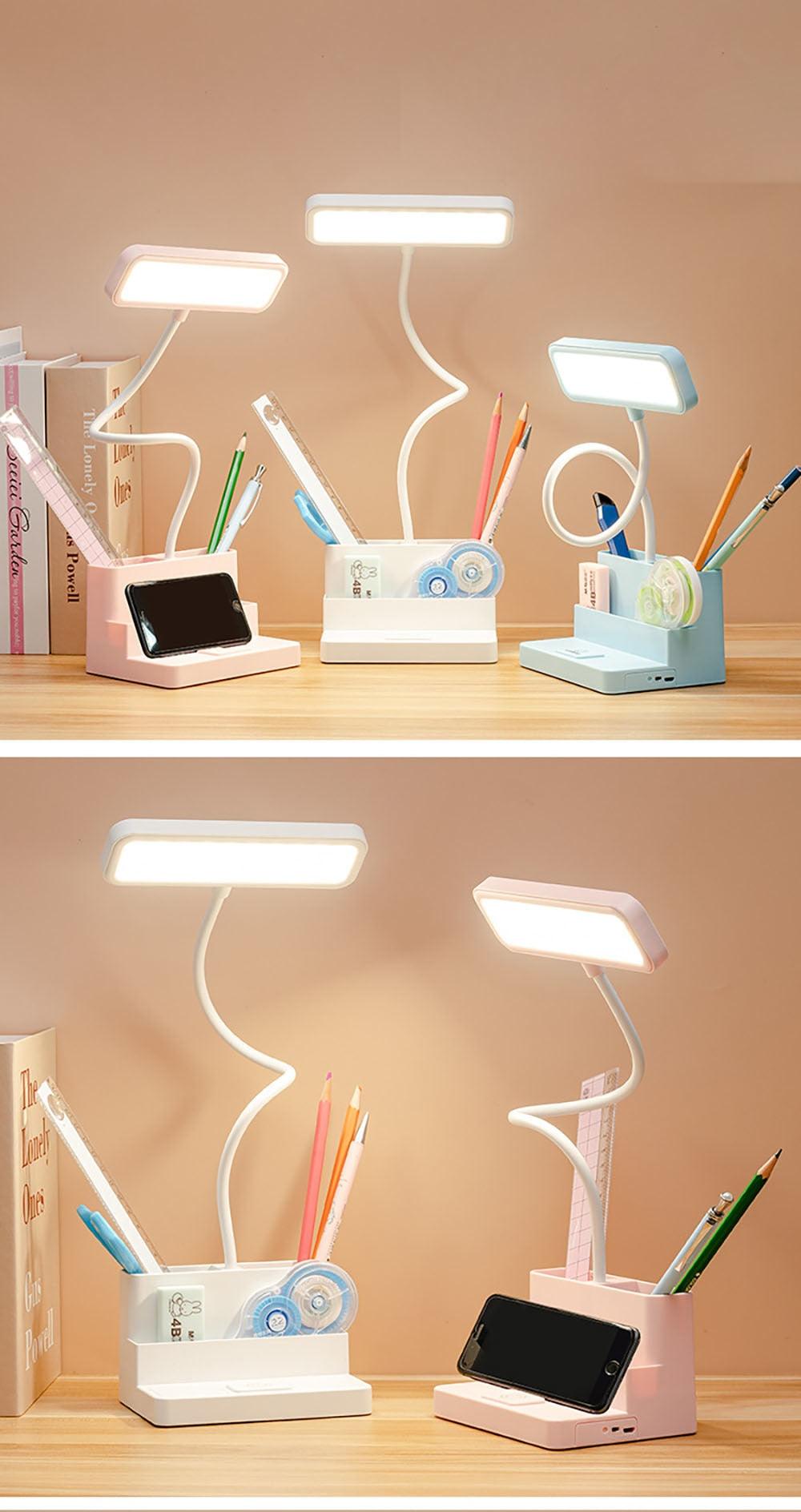 LED Table Lamp With Pen Storage Eye Protection Stepless Dimming Desk Lamp Study Children Smart LED Bedside Lamp Light Decorative Table Lamp Cute Study Lamps for Bedroom Décor
