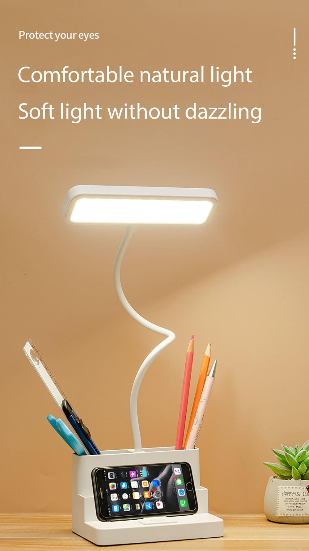 LED Table Lamp With Pen Storage Eye Protection Stepless Dimming Desk Lamp Study Children Smart LED Bedside Lamp Light Decorative Table Lamp Cute Study Lamps for Bedroom Décor