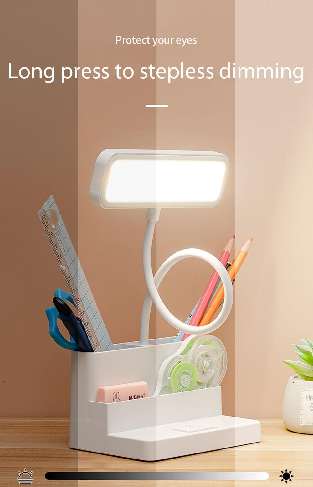 LED Table Lamp With Pen Storage Eye Protection Stepless Dimming Desk Lamp Study Children Smart LED Bedside Lamp Light Decorative Table Lamp Cute Study Lamps for Bedroom Décor