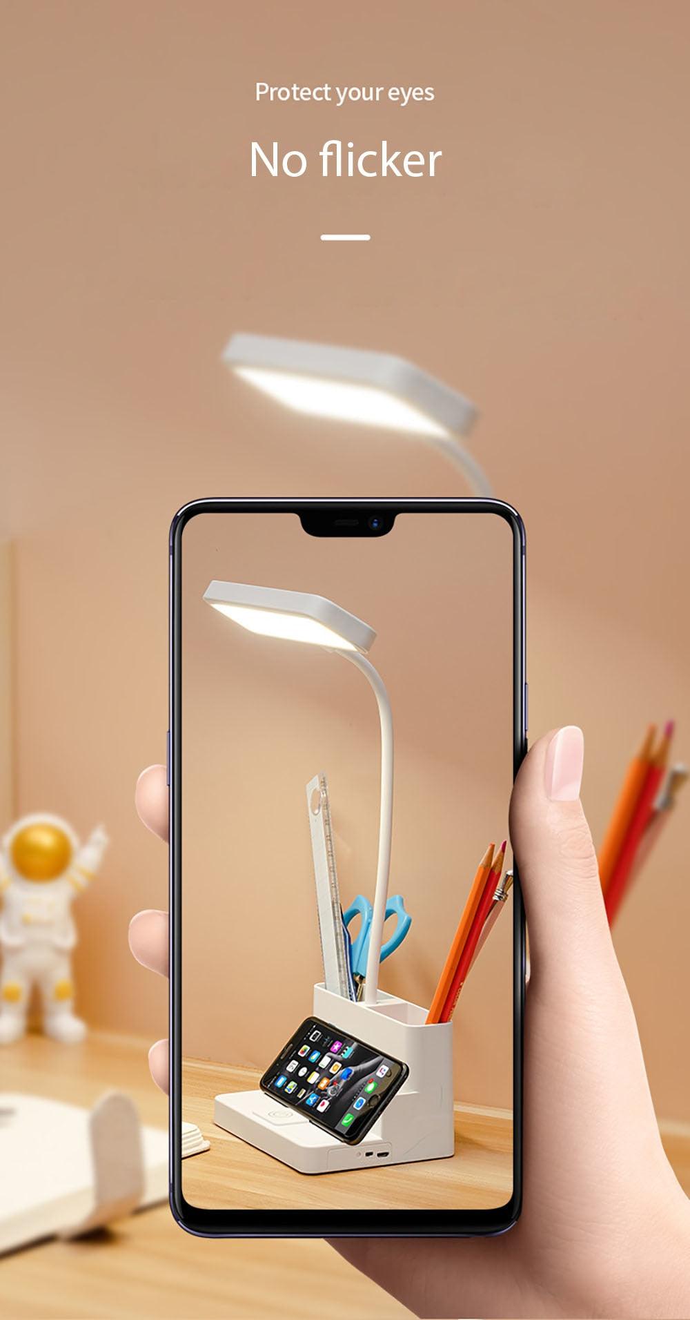 LED Table Lamp With Pen Storage Eye Protection Stepless Dimming Desk Lamp Study Children Smart LED Bedside Lamp Light Decorative Table Lamp Cute Study Lamps for Bedroom Décor