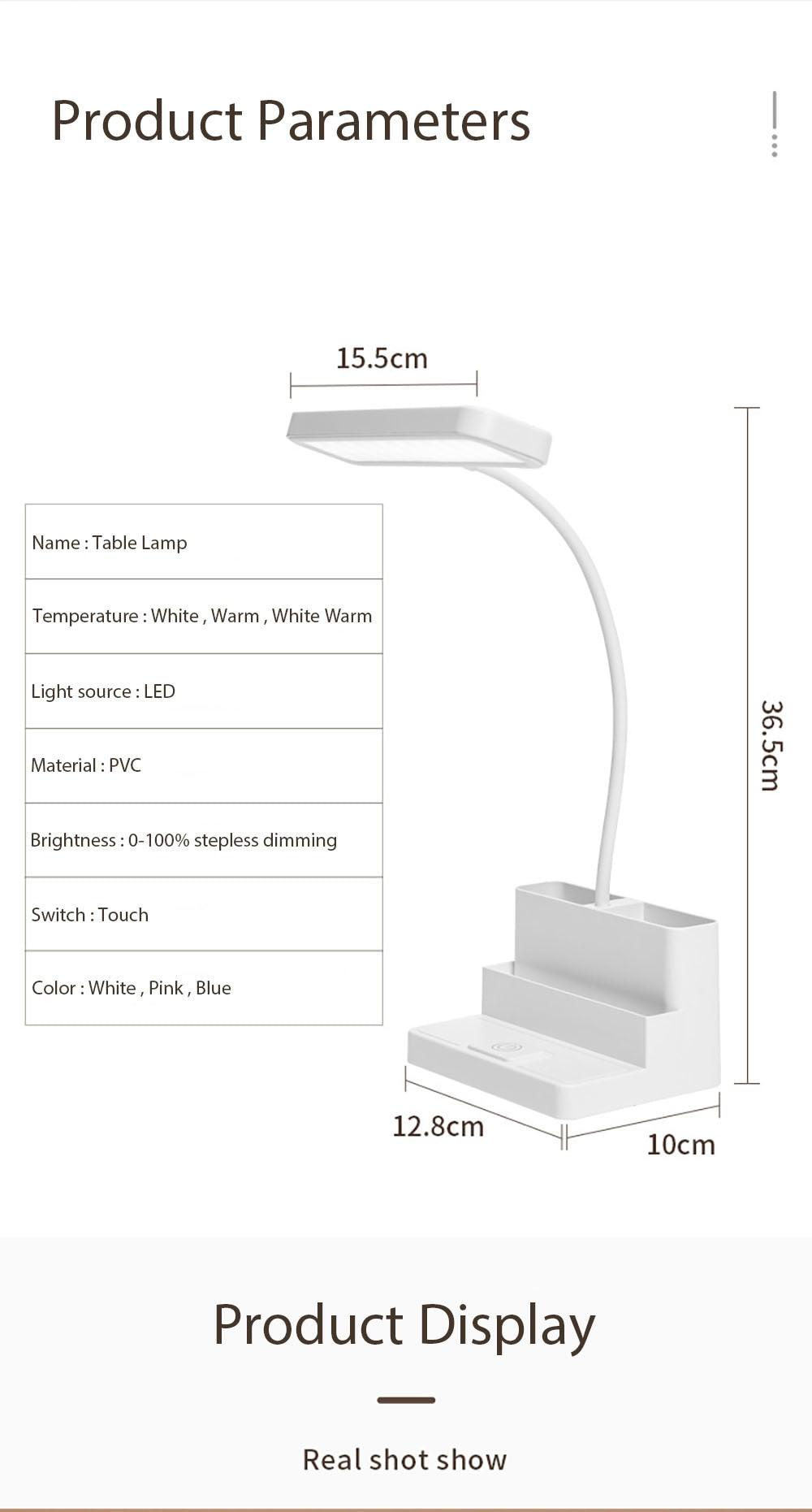 LED Table Lamp With Pen Storage Eye Protection Stepless Dimming Desk Lamp Study Children Smart LED Bedside Lamp Light Decorative Table Lamp Cute Study Lamps for Bedroom Décor