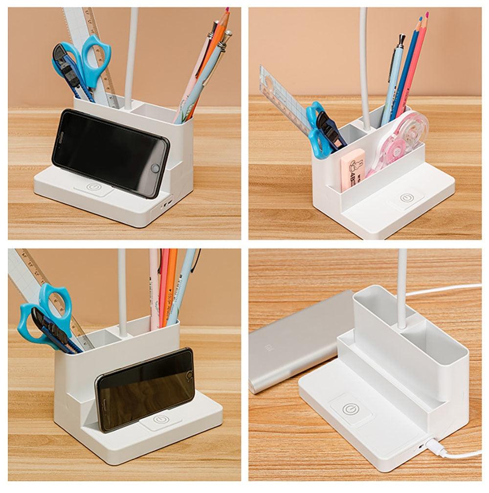 LED Table Lamp With Pen Storage Eye Protection Stepless Dimming Desk Lamp Study Children Smart LED Bedside Lamp Light Decorative Table Lamp Cute Study Lamps for Bedroom Décor