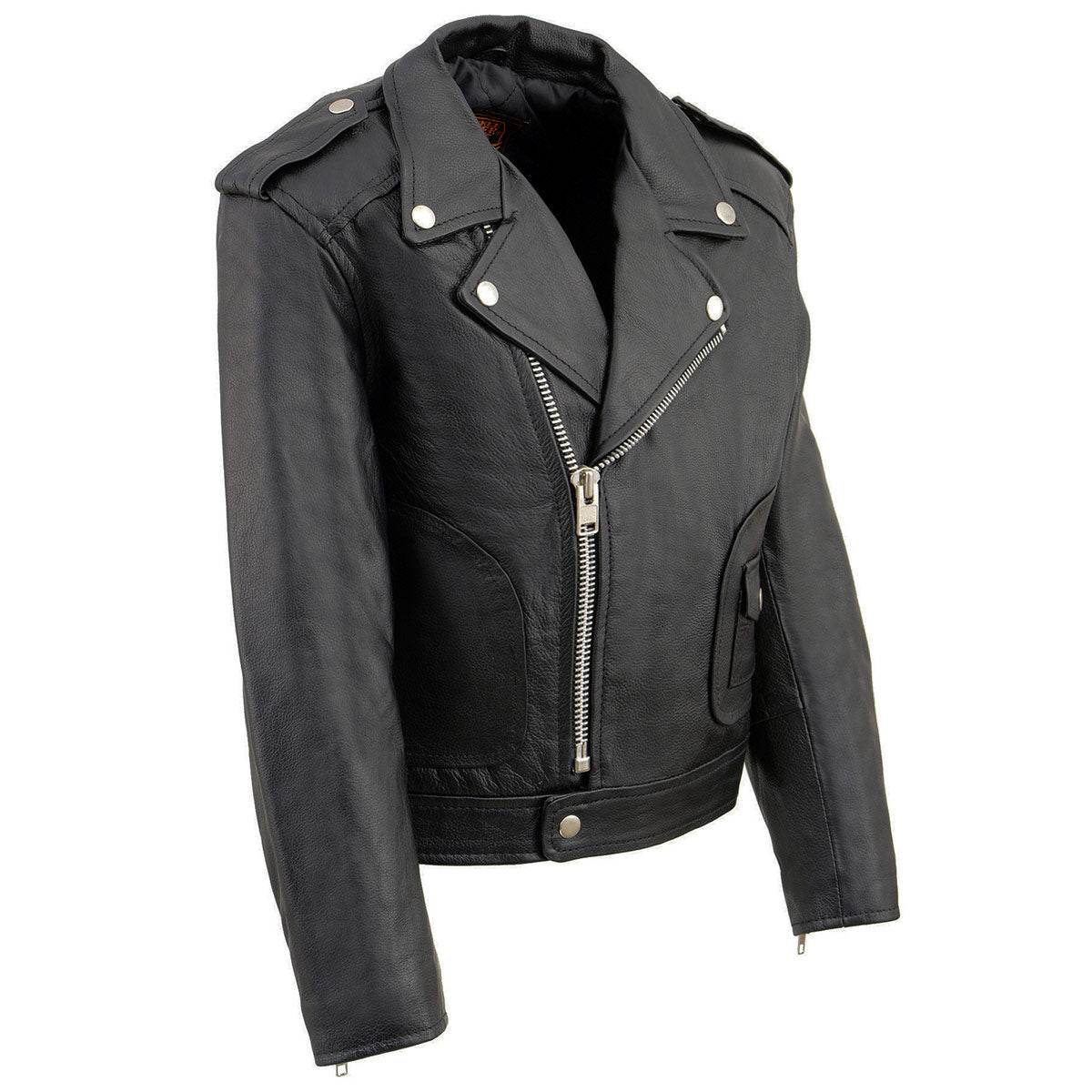 LKK1920 Boy's Black Classic Leather Biker Jacket with Patch Pocket Style