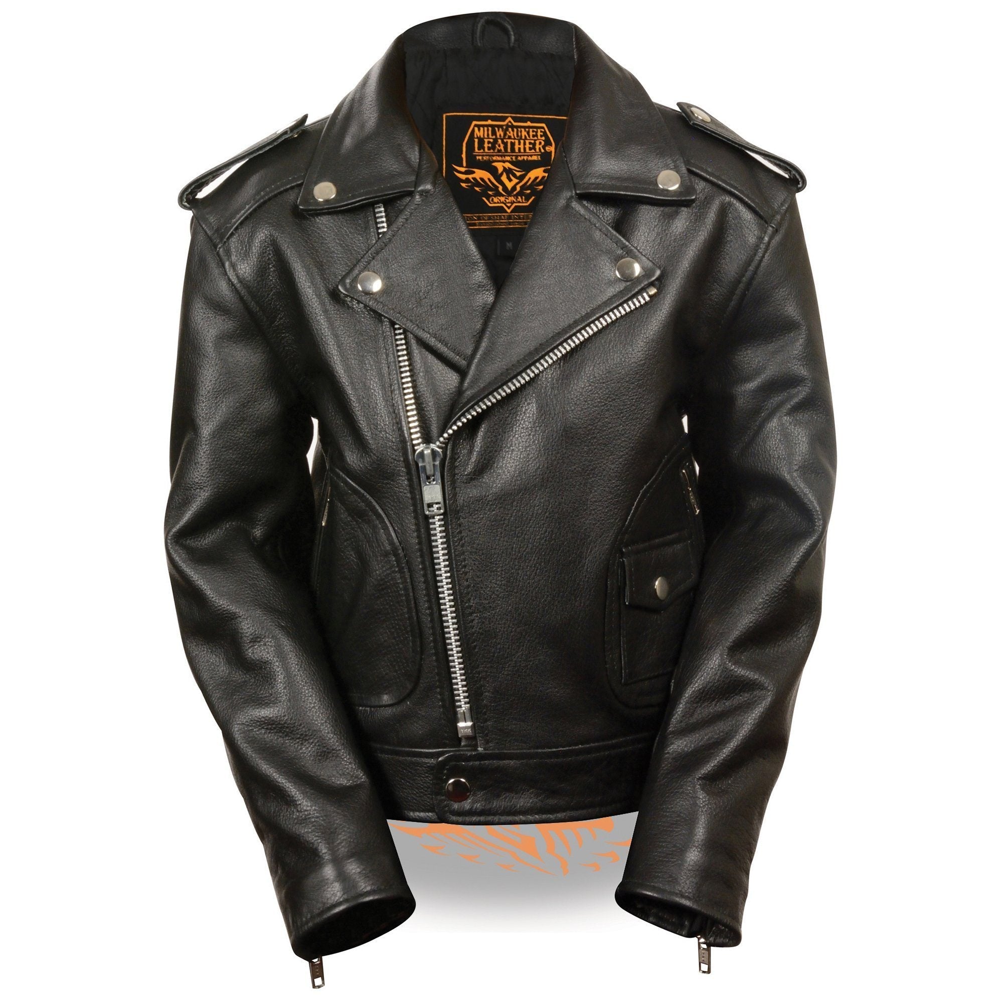 LKK1920 Boy's Black Classic Leather Biker Jacket with Patch Pocket Style