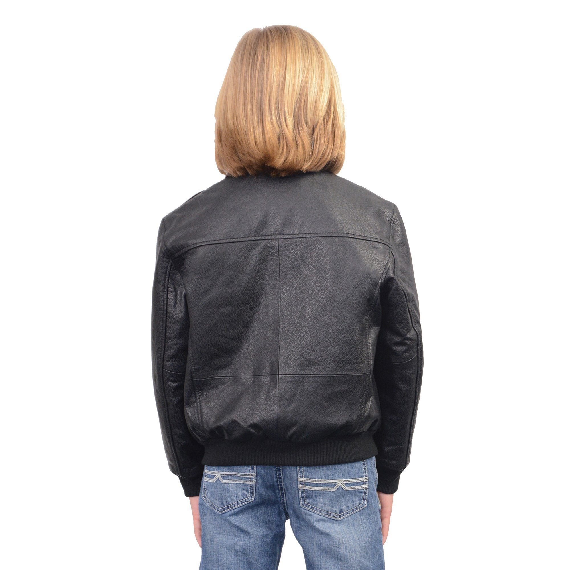LKK1930 Youth Size Black Leather Bomber Jacket