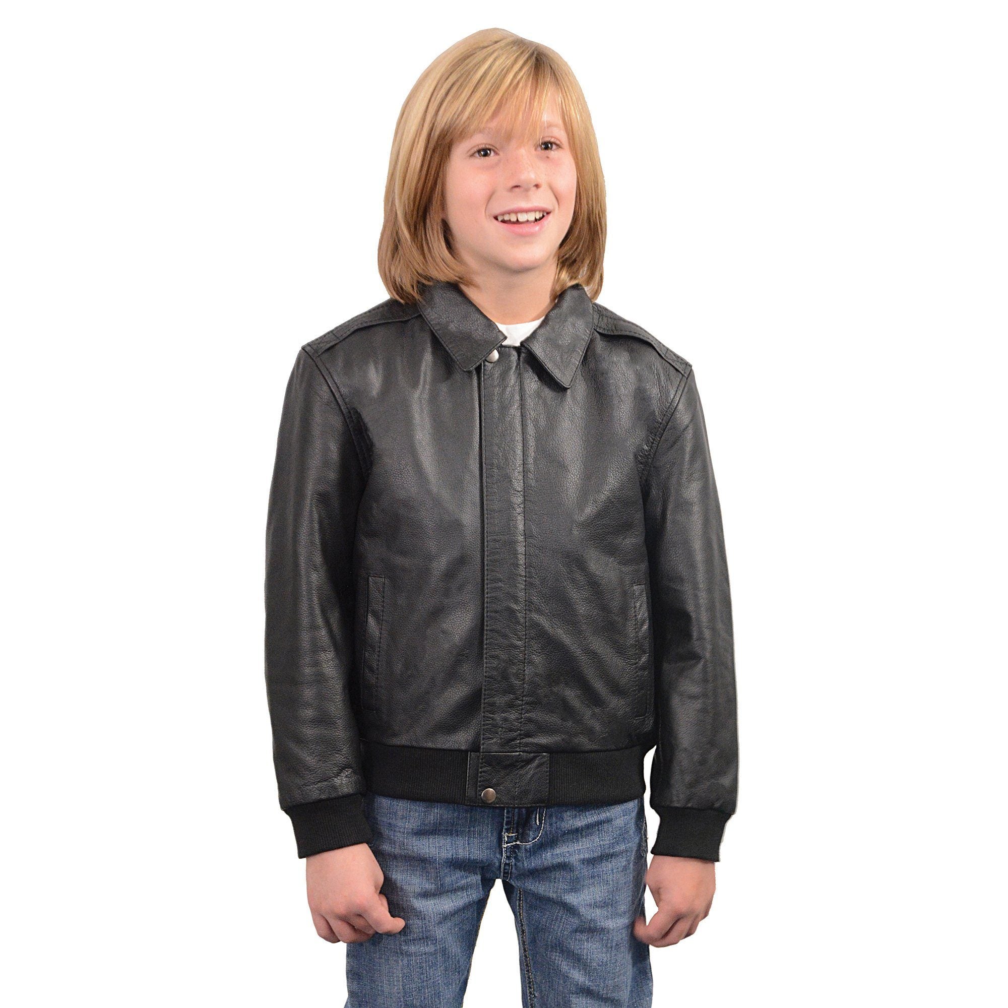 LKK1930 Youth Size Black Leather Bomber Jacket