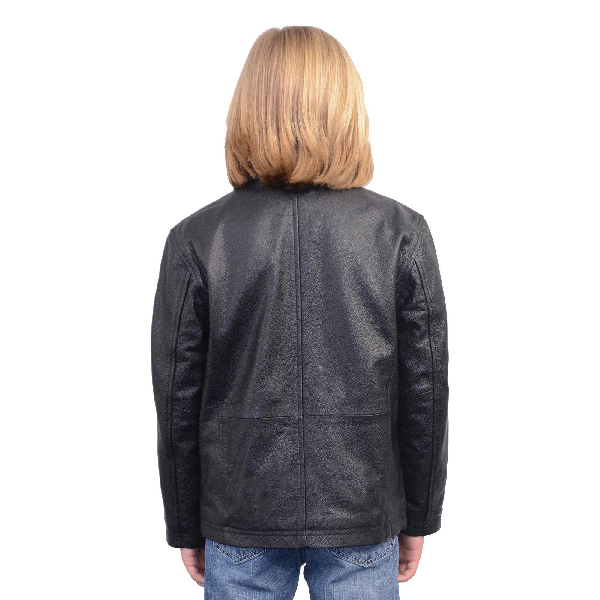 LKK1940 Youth Size JD Black Leather Jacket with Front Zipper