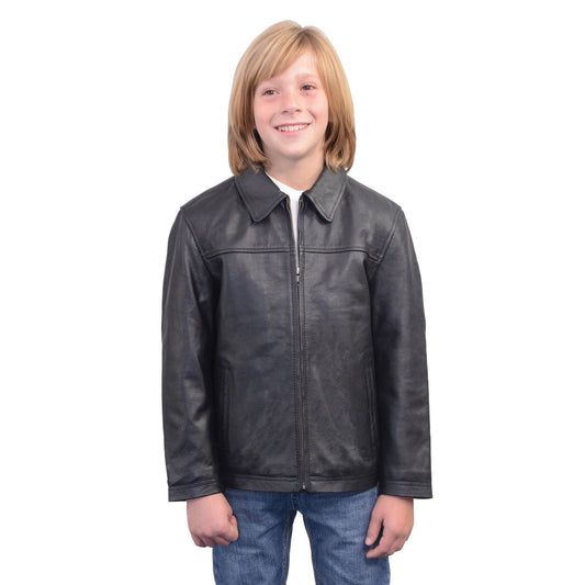 LKK1940 Youth Size JD Black Leather Jacket with Front Zipper