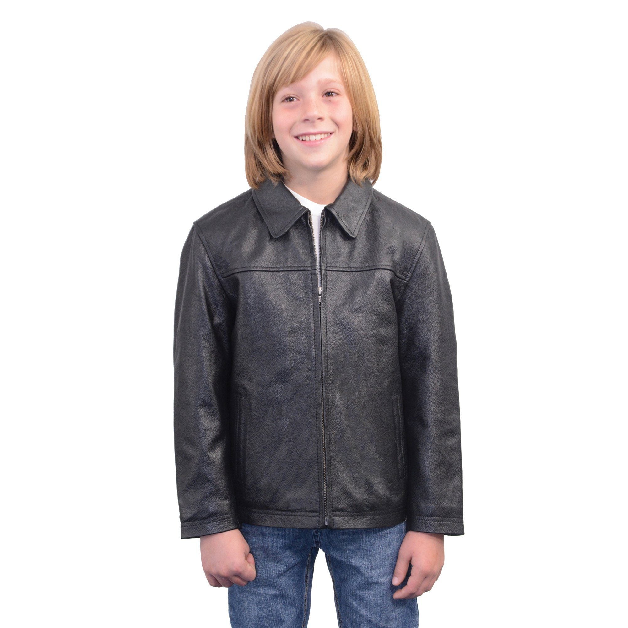 LKK1940 Youth Size JD Black Leather Jacket with Front Zipper