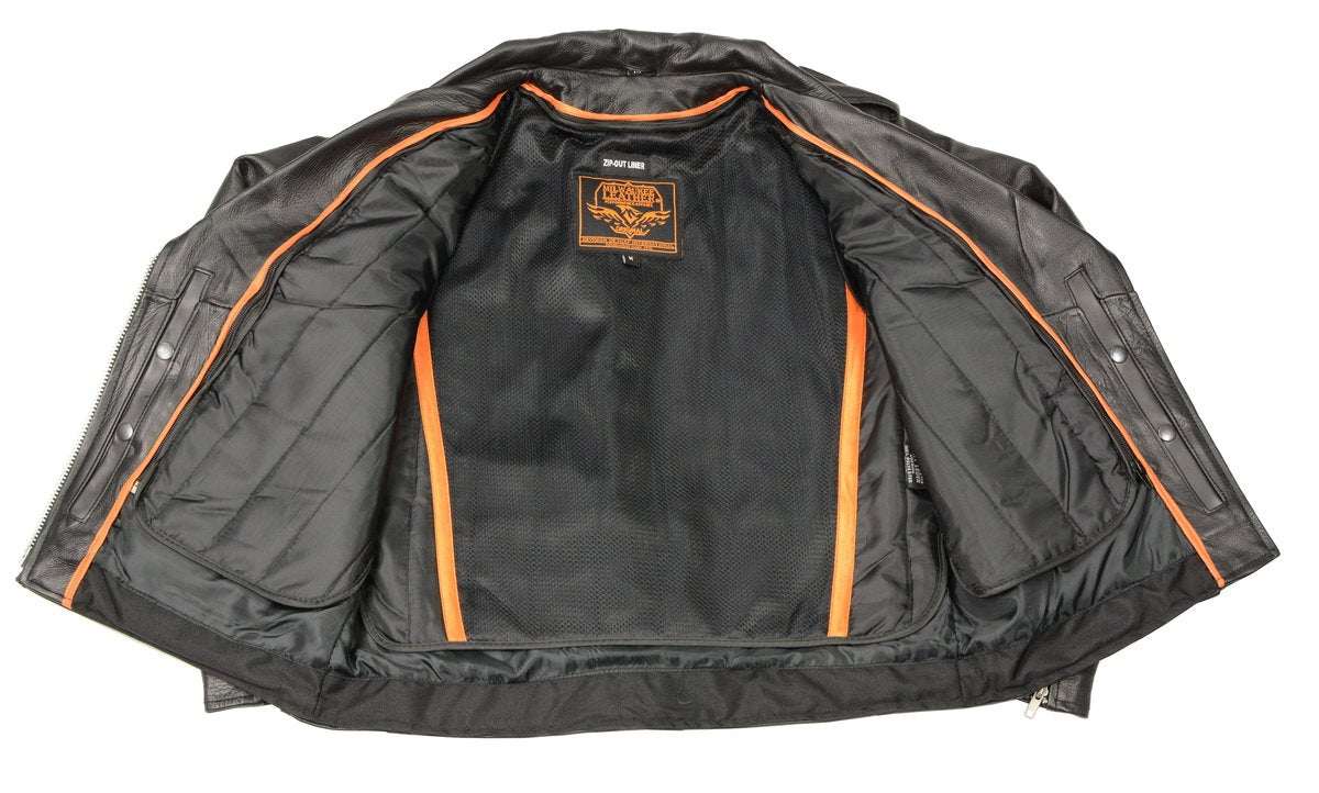 LKL2701 Women's Classic Black Premium Leather Motorcycle Rider Jacket with Built-In Belt