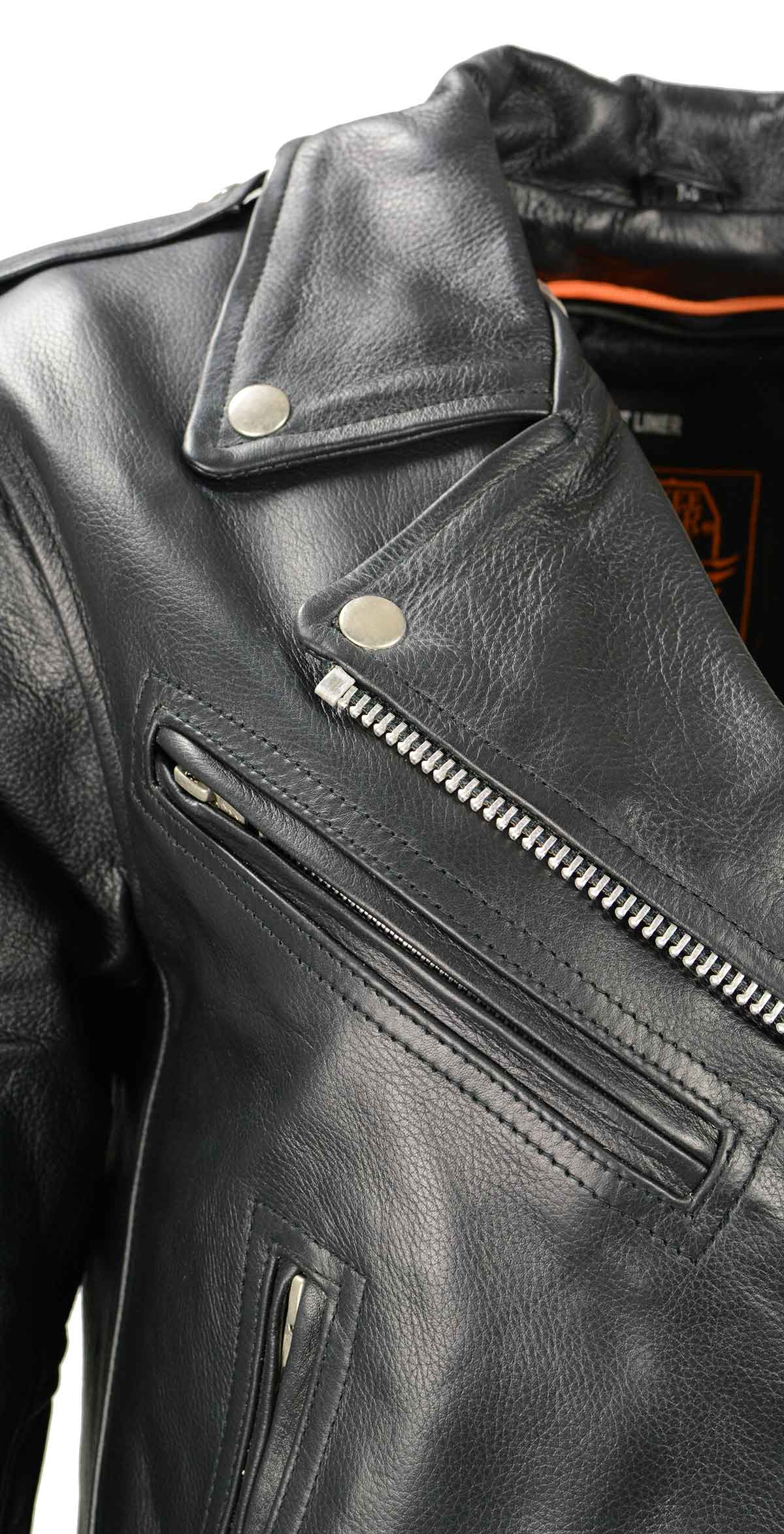 LKL2701 Women's Classic Black Premium Leather Motorcycle Rider Jacket with Built-In Belt