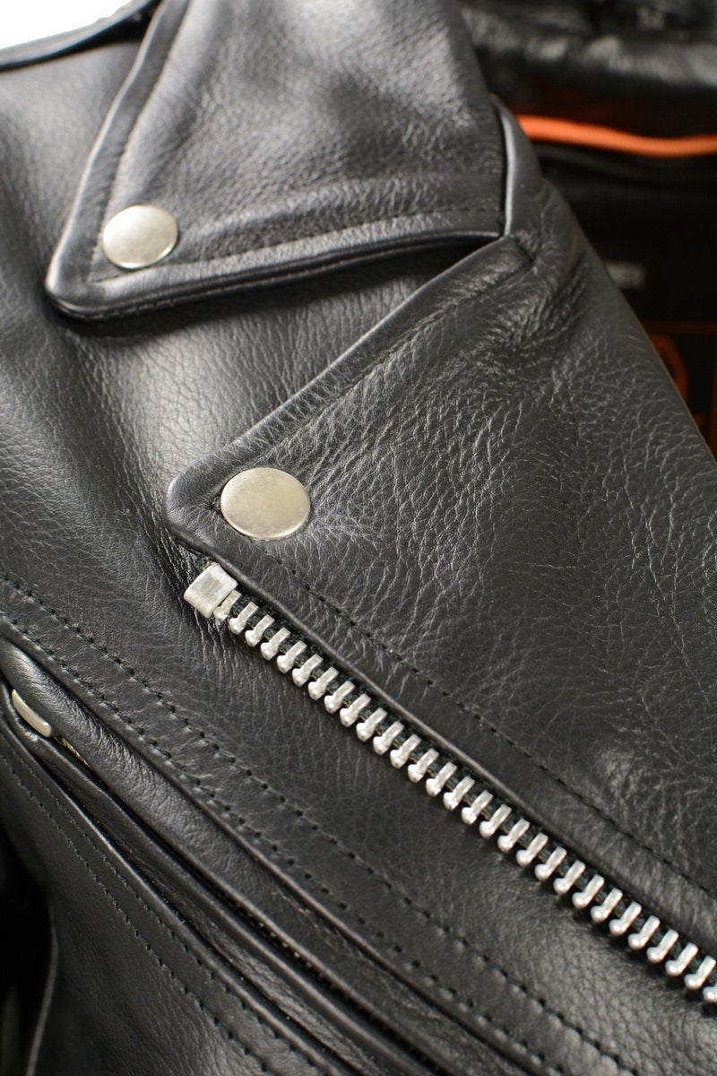 LKL2701 Women's Classic Black Premium Leather Motorcycle Rider Jacket with Built-In Belt