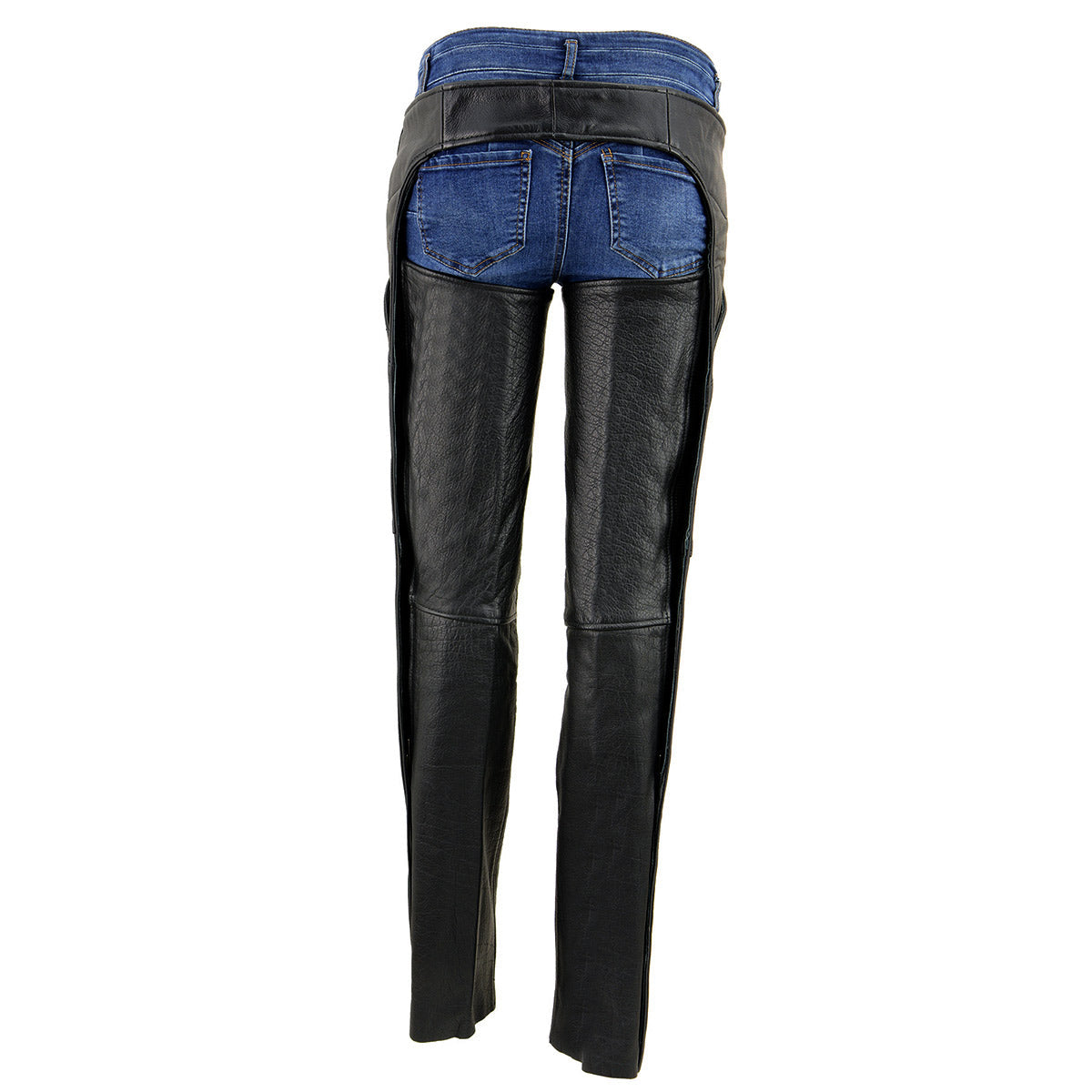 LKL6700 Women's Classic Black Leather Chaps with Hip Pocket