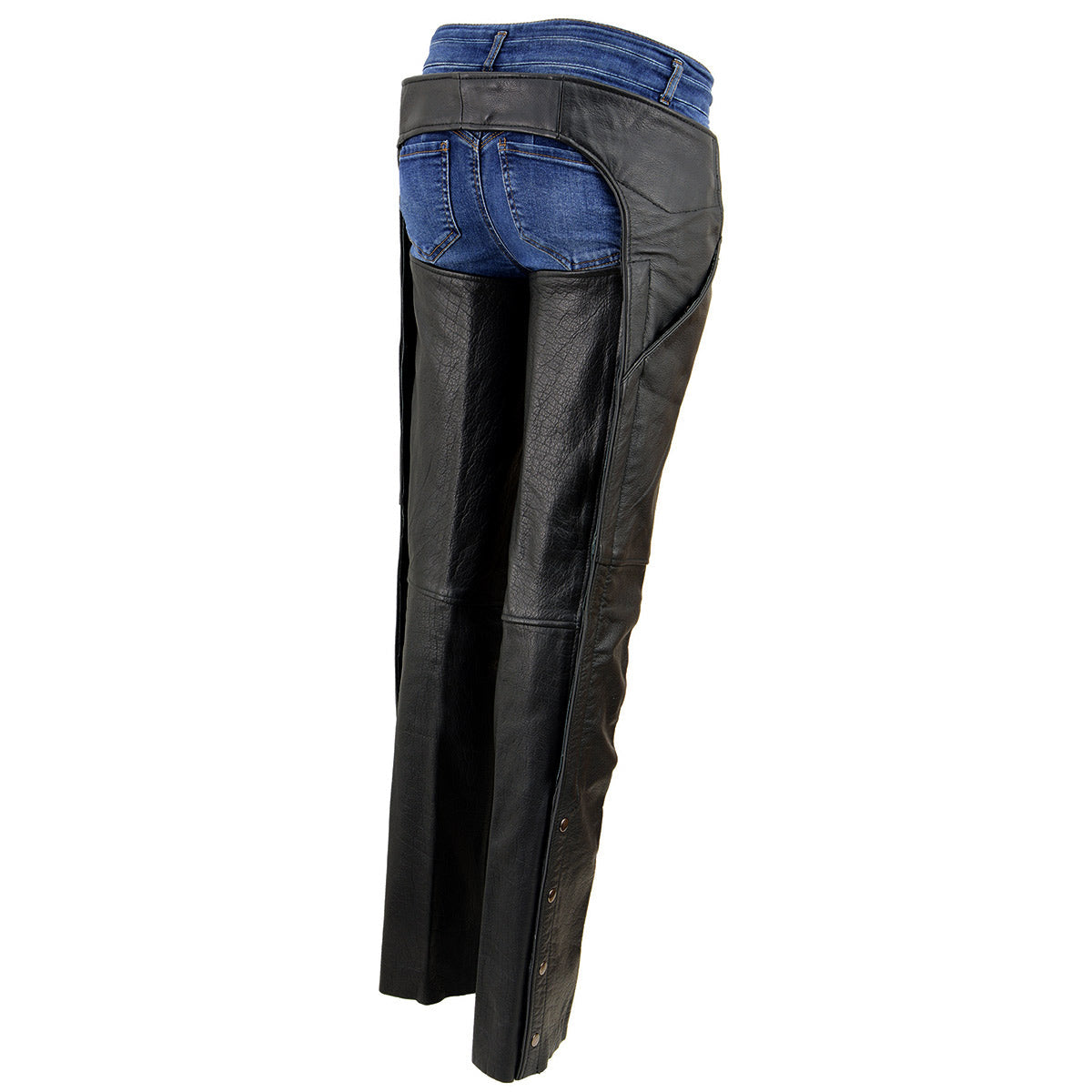 LKL6700 Women's Classic Black Leather Chaps with Hip Pocket