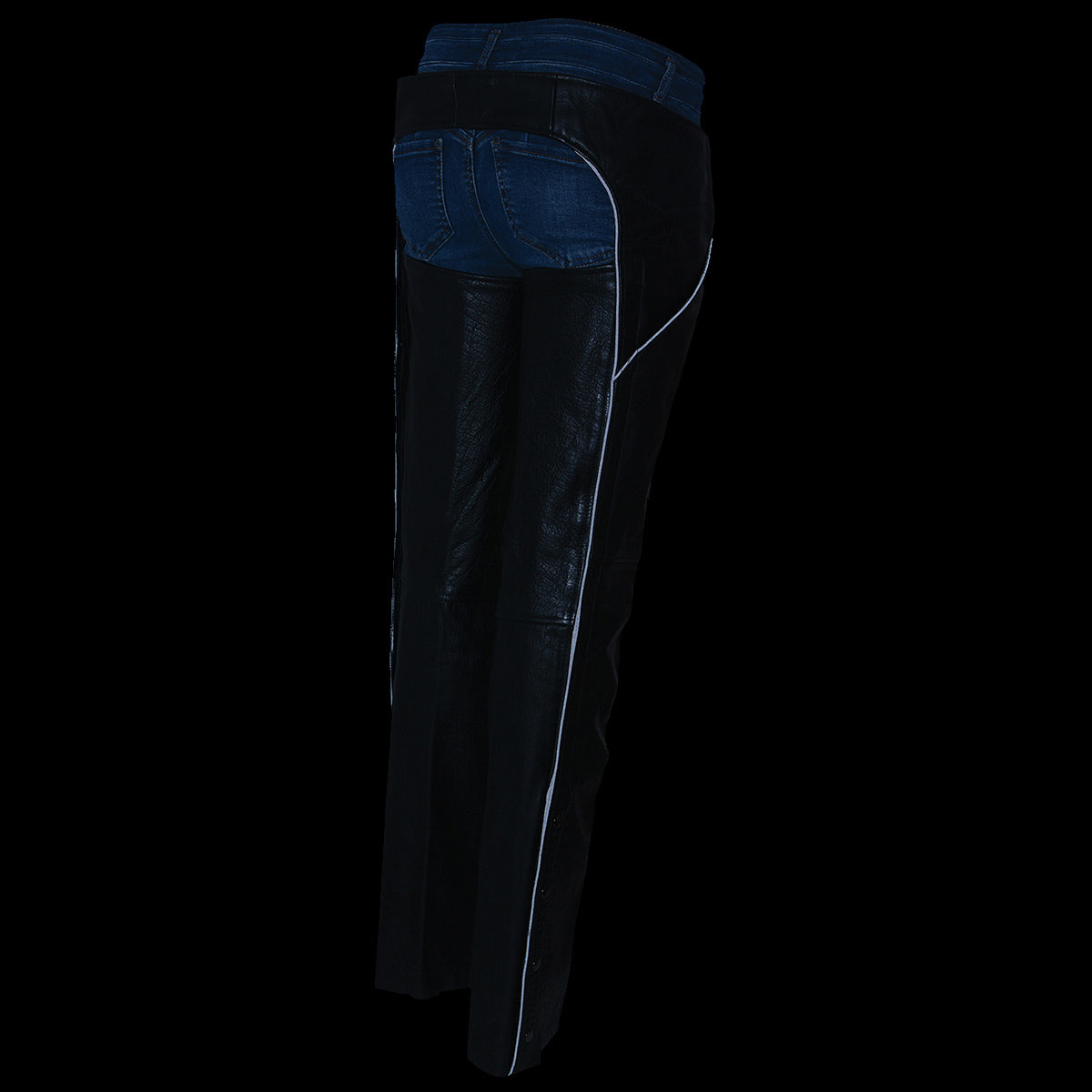 LKL6700 Women's Classic Black Leather Chaps with Hip Pocket