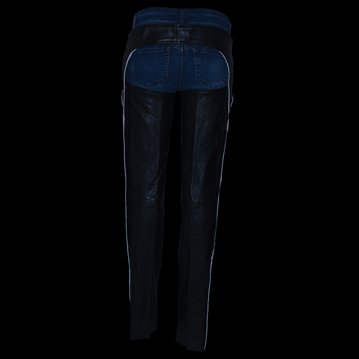 LKL6700 Women's Classic Black Leather Chaps with Hip Pocket