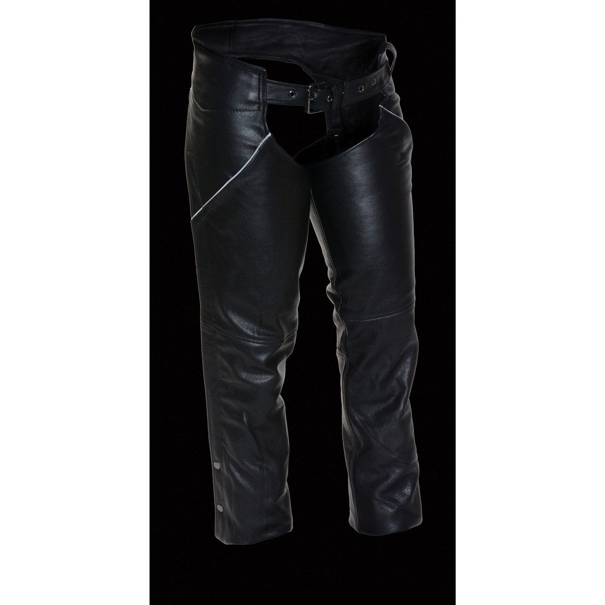 LKL6700 Women's Classic Black Leather Chaps with Hip Pocket