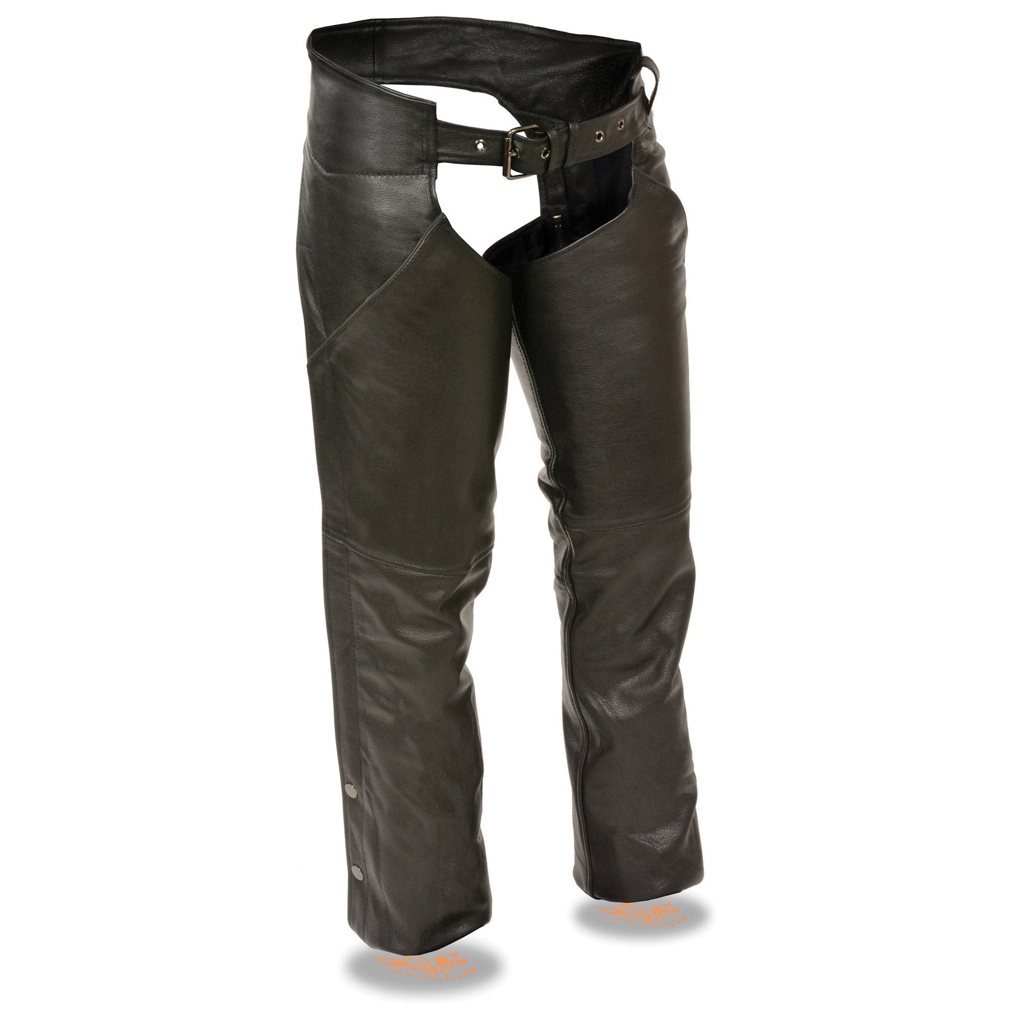 LKL6700 Women's Classic Black Leather Chaps with Hip Pocket
