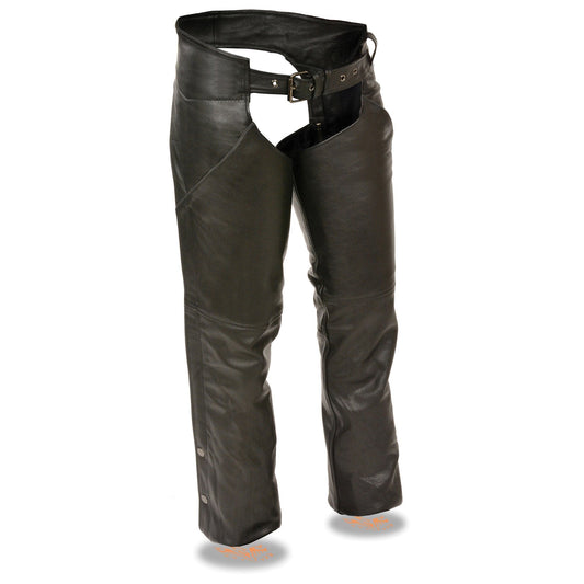 LKL6700 Women's Classic Black Leather Chaps with Hip Pocket