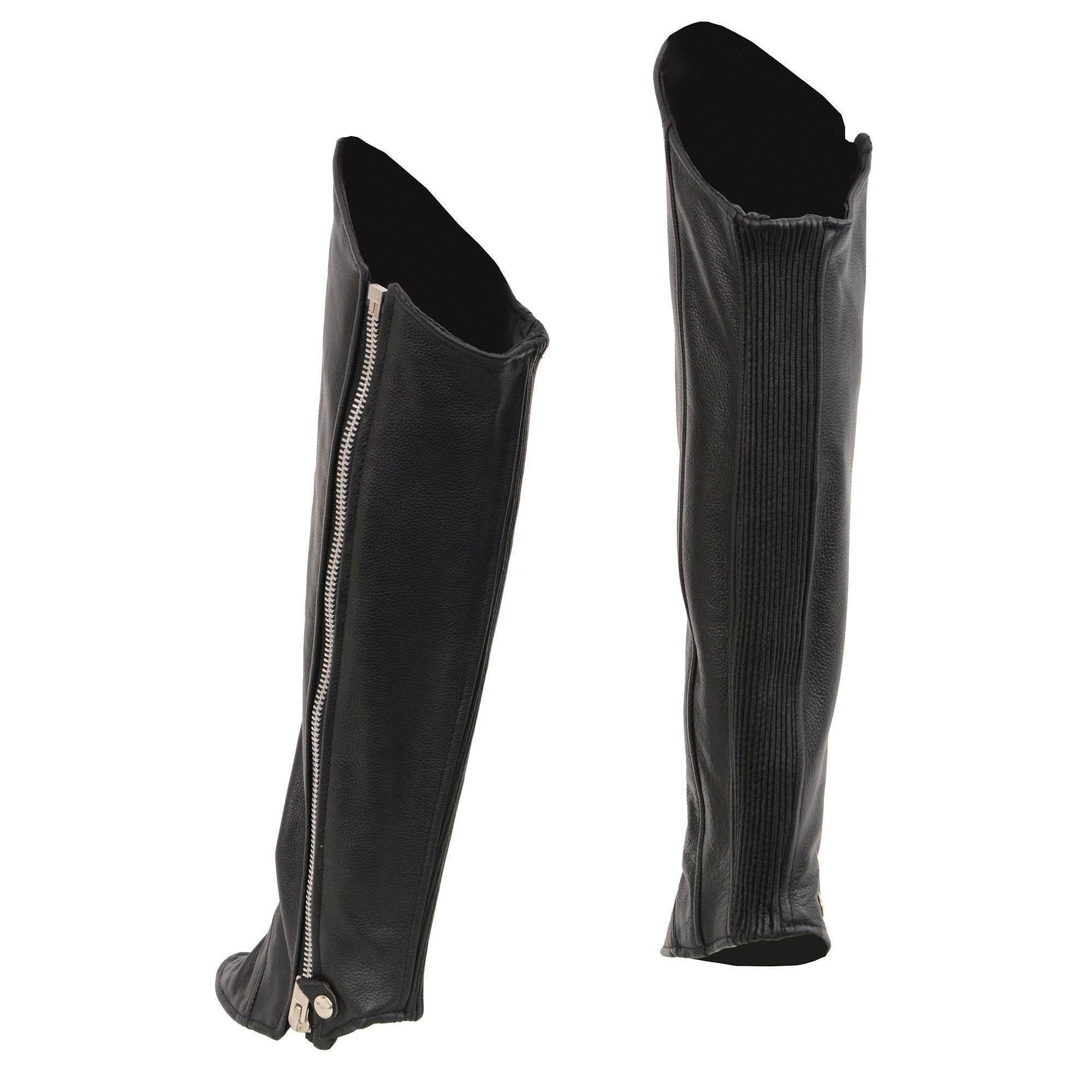 LKL6755 Women's Black Leather Knee High Half Chaps with Zipper Entry