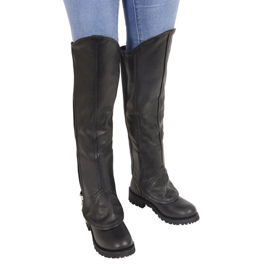 LKL6755 Women's Black Leather Knee High Half Chaps with Zipper Entry