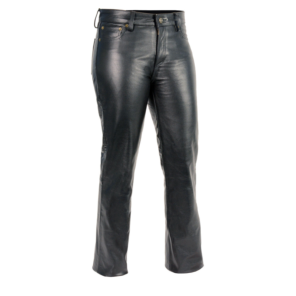 LKL6790 Women's Classic 5 Pocket Black Casual Motorcycle Leather Pants