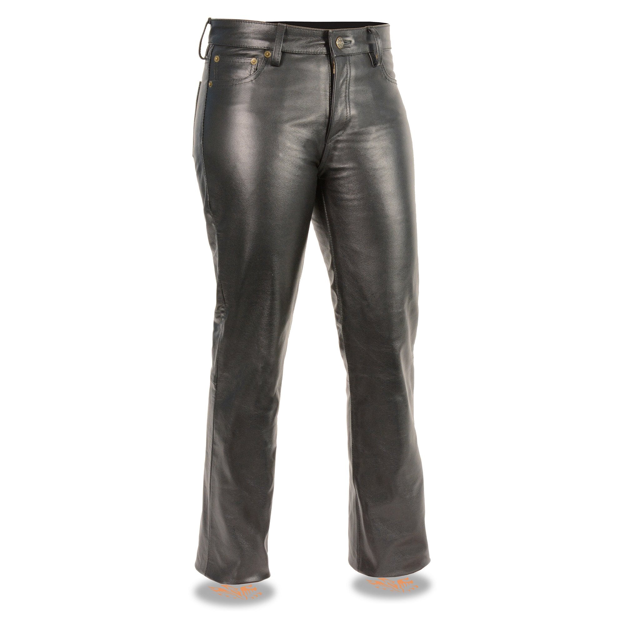 LKL6790 Women's Classic 5 Pocket Black Casual Motorcycle Leather Pants