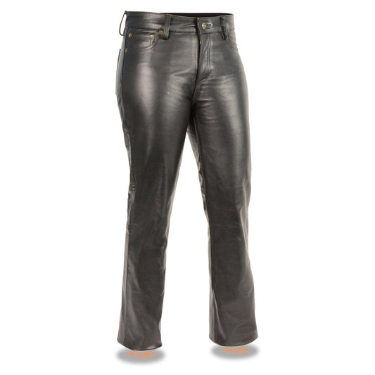 LKL6790 Women's Classic 5 Pocket Black Casual Motorcycle Leather Pants