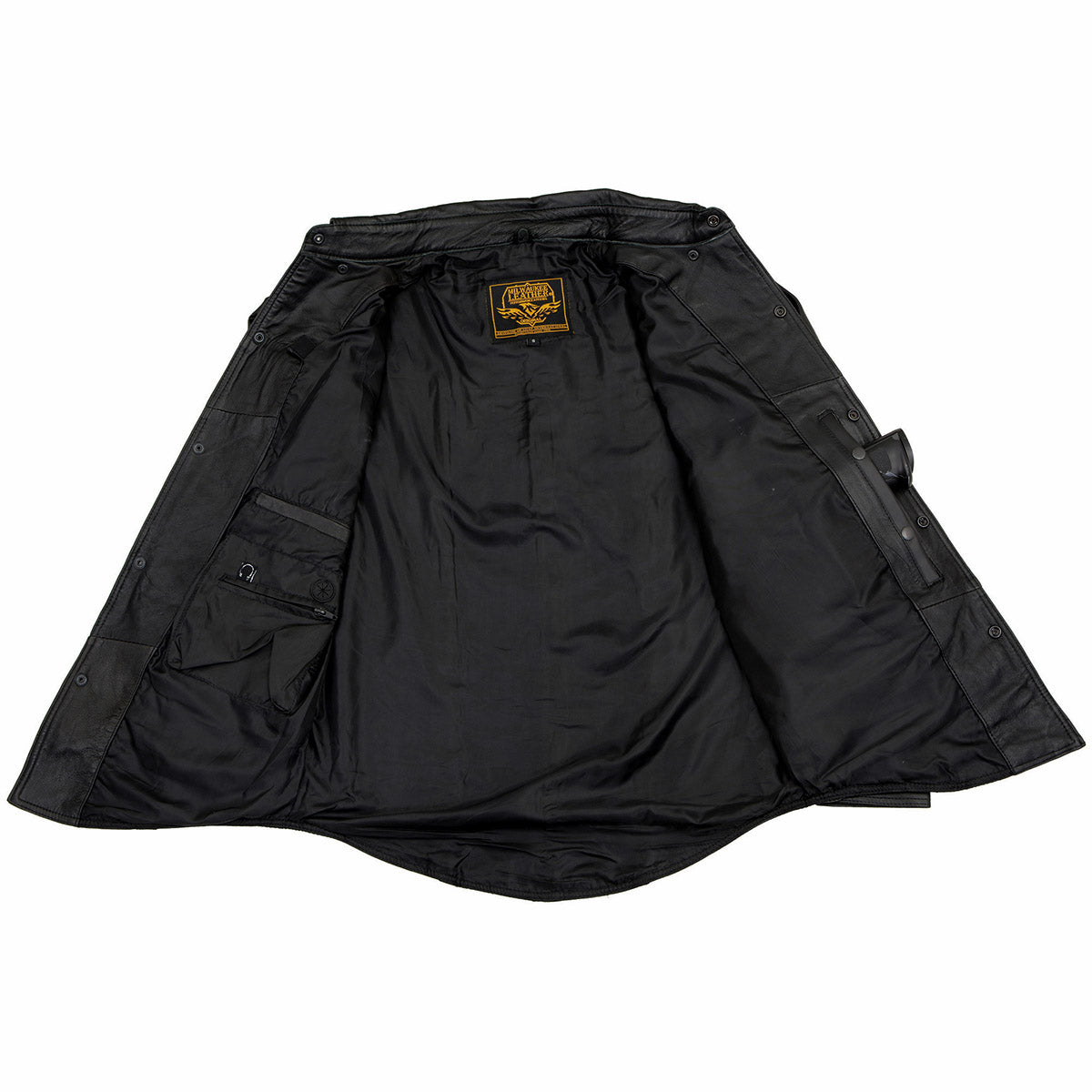 LKM1600 Men's Black Lightweight Casual Biker Style Leather Shirt