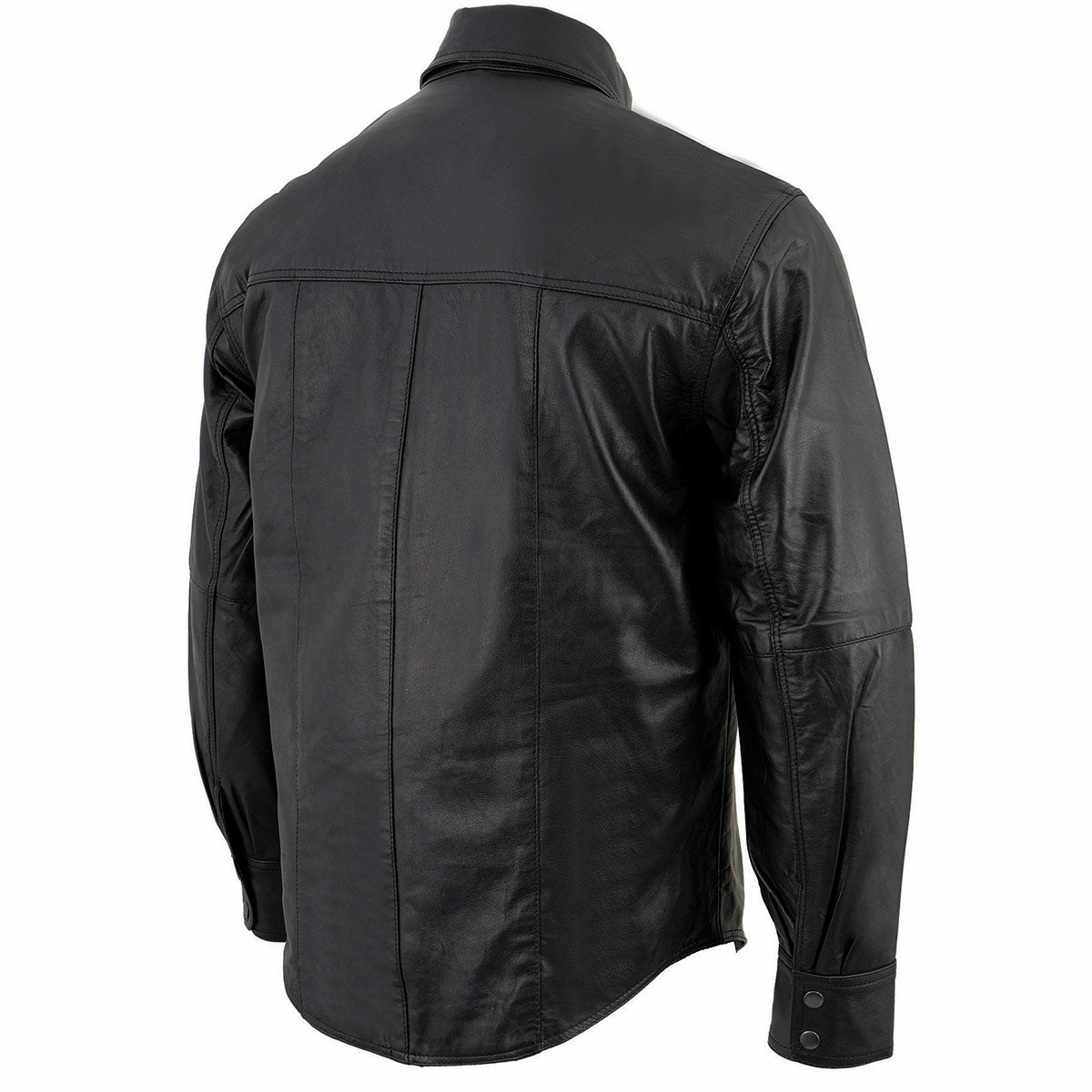 LKM1600 Men's Black Lightweight Casual Biker Style Leather Shirt