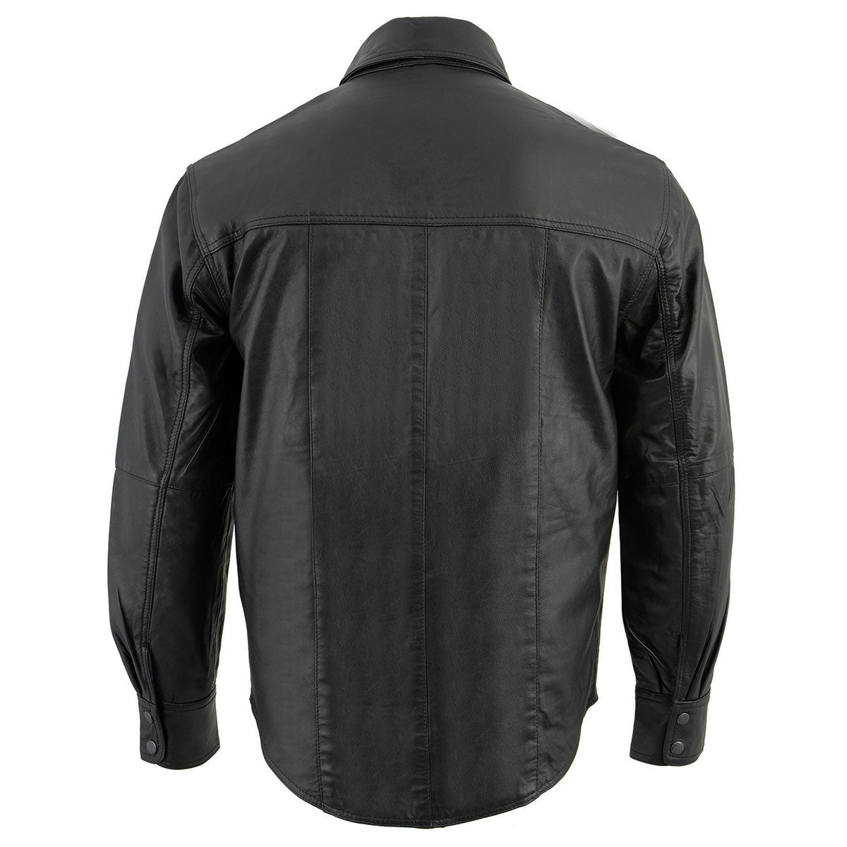 LKM1600 Men's Black Lightweight Casual Biker Style Leather Shirt