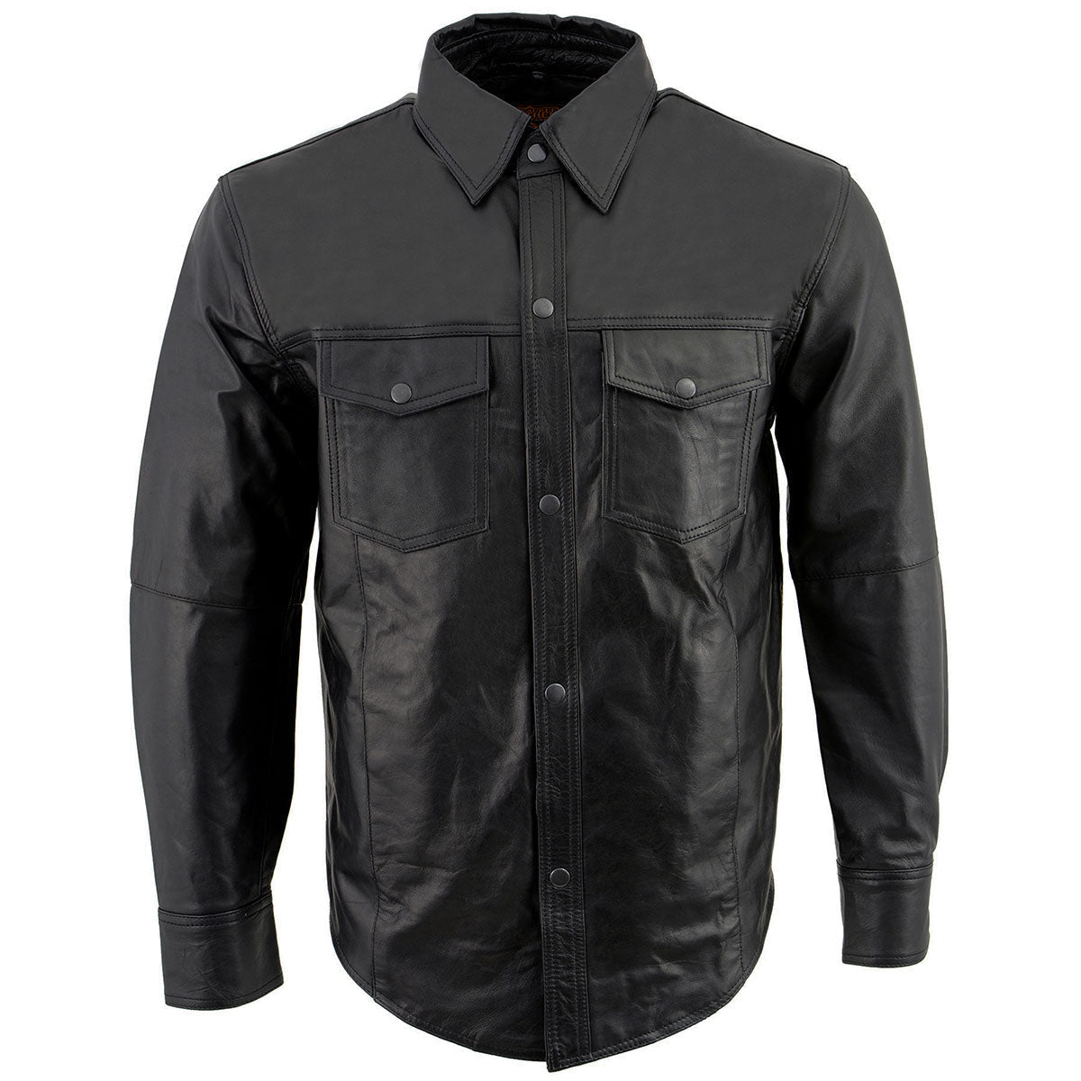 LKM1600 Men's Black Lightweight Casual Biker Style Leather Shirt
