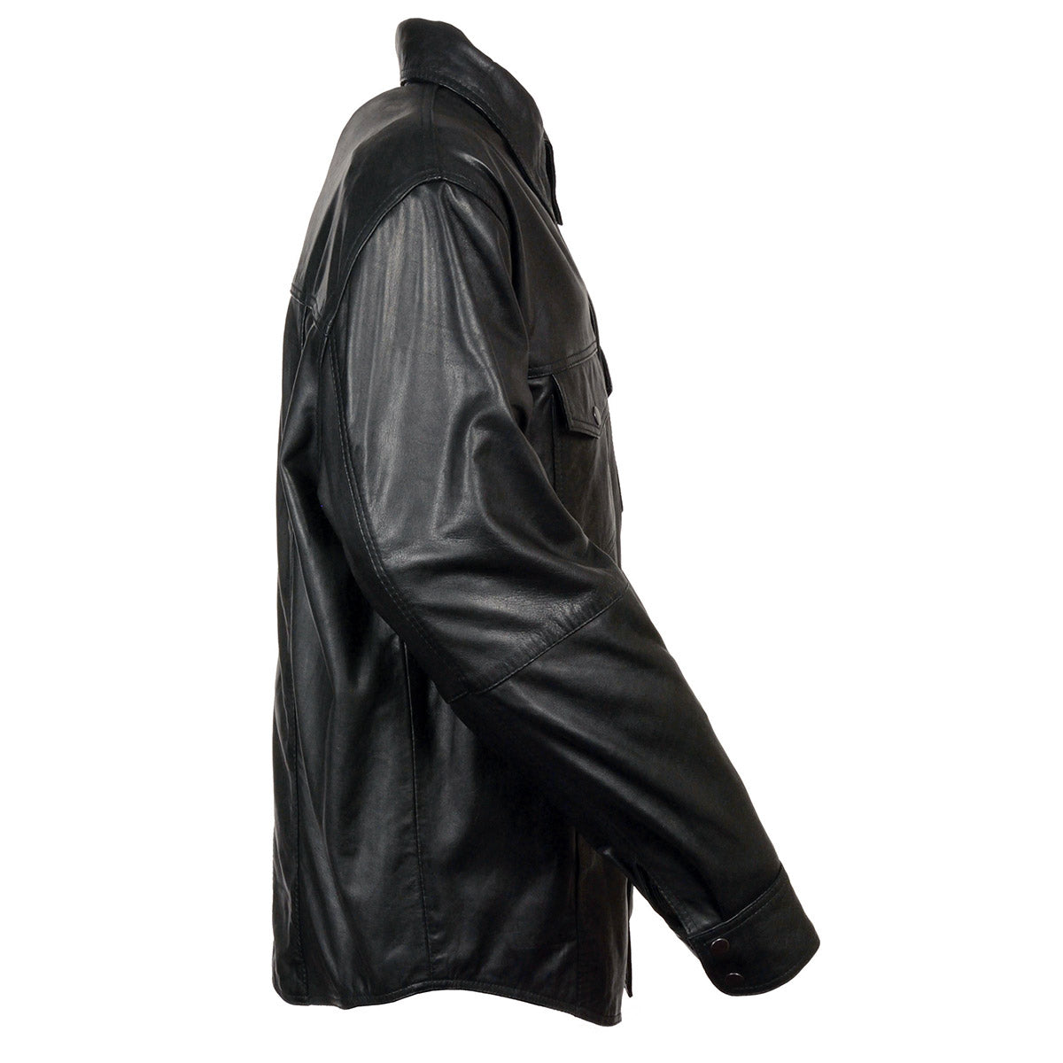 LKM1600 Men's Black Lightweight Casual Biker Style Leather Shirt