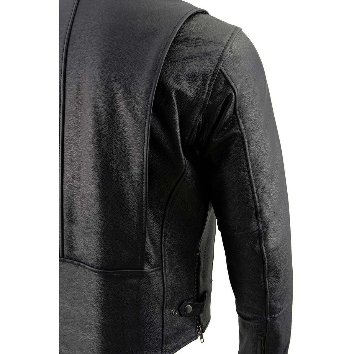 LKM1710 Men's Black Classic Scooter Style Leather Motorcycle Jacket w/ Removable Thermal Liner