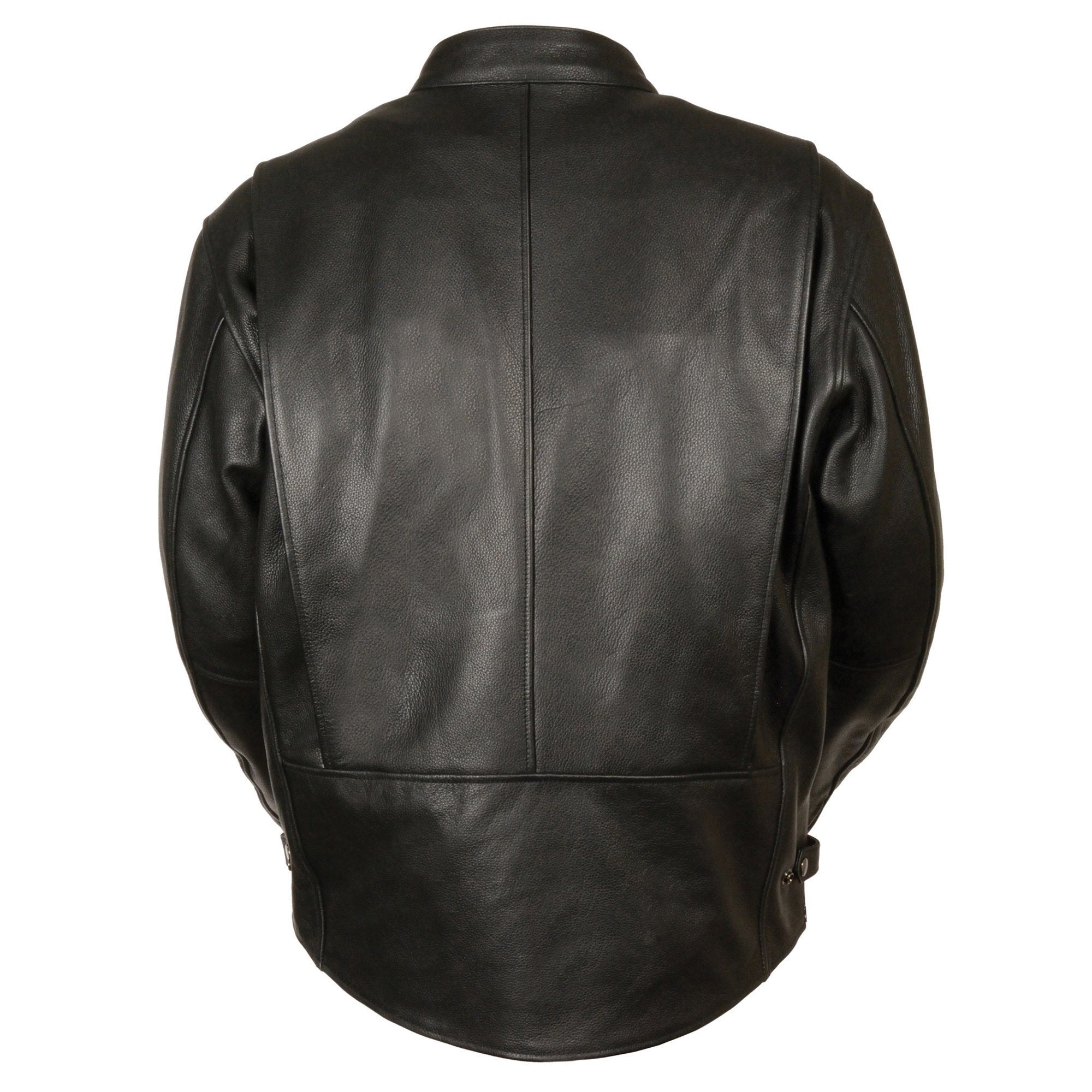 LKM1710 Men's Black Classic Scooter Style Leather Motorcycle Jacket w/ Removable Thermal Liner