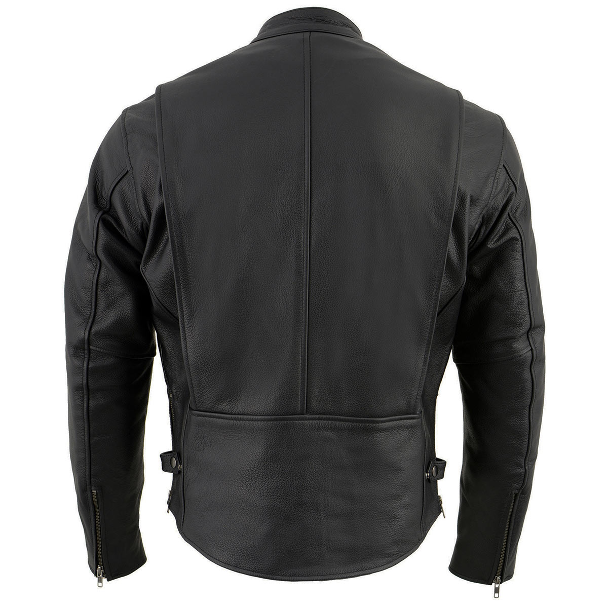 LKM1710 Men's Black Classic Scooter Style Leather Motorcycle Jacket w/ Removable Thermal Liner