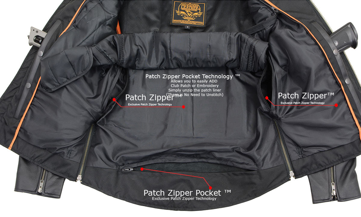 LKM1710 Men's Black Classic Scooter Style Leather Motorcycle Jacket w/ Removable Thermal Liner