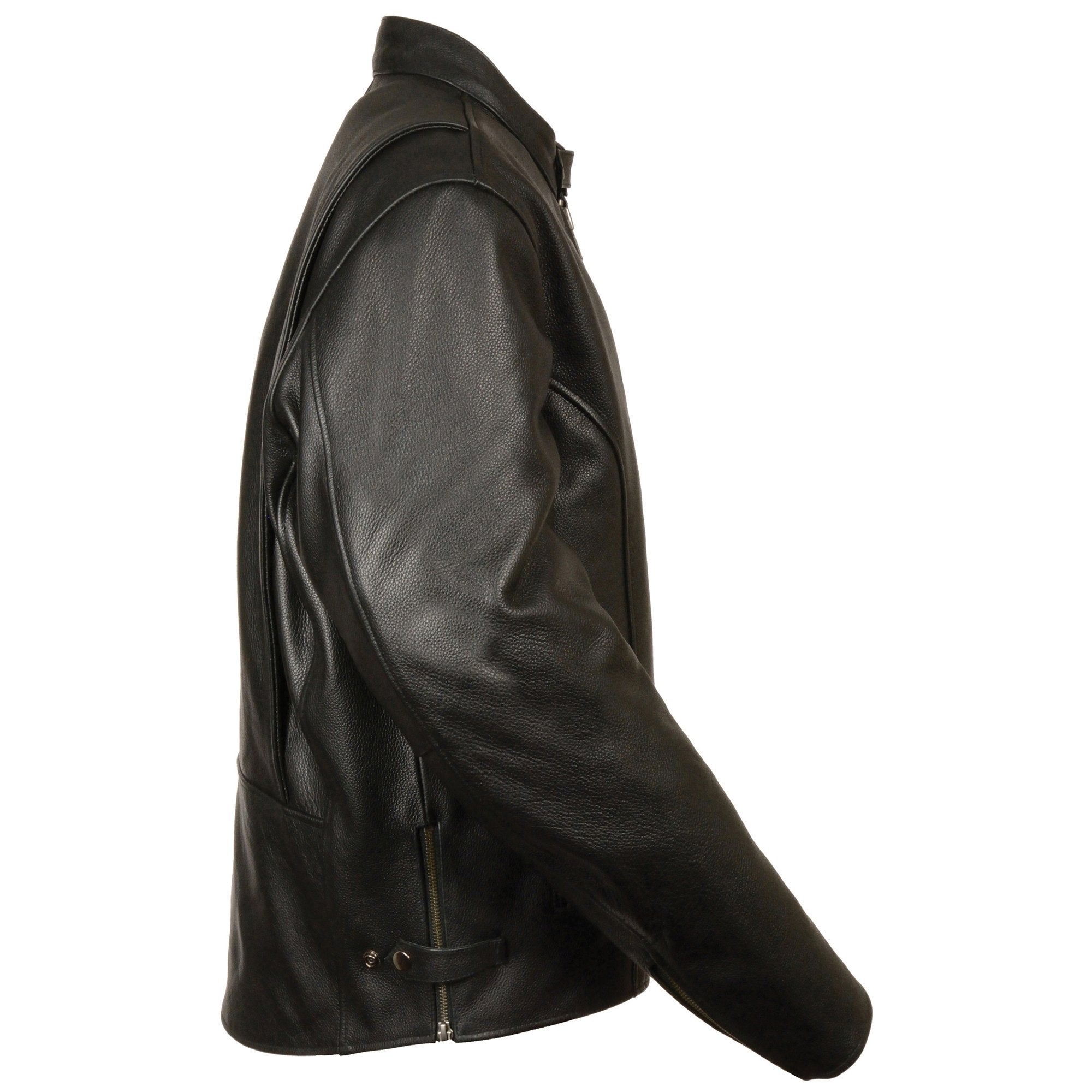 LKM1710 Men's Black Classic Scooter Style Leather Motorcycle Jacket w/ Removable Thermal Liner