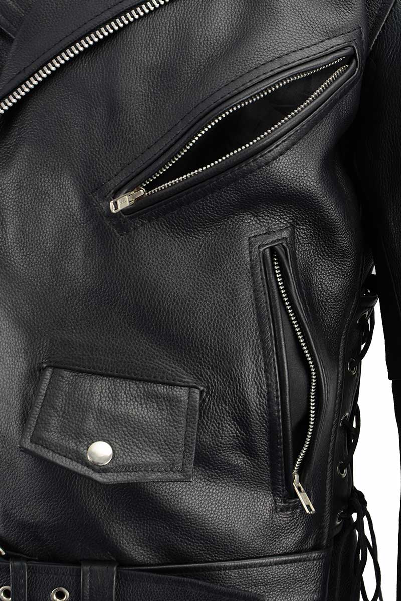 LKM1711TALL Men's Black Tall-Sizes Side Lace Police Style Leather Jacket