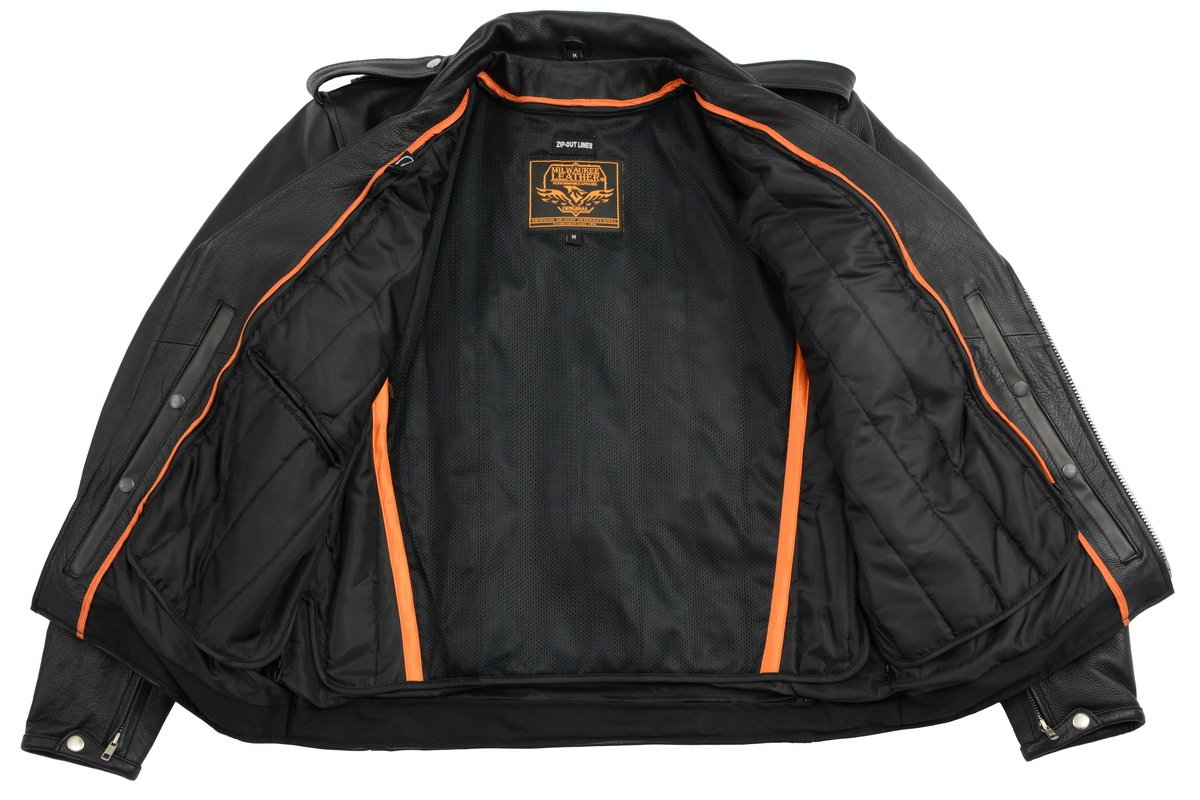 LKM1711TALL Men's Black Tall-Sizes Side Lace Police Style Leather Jacket