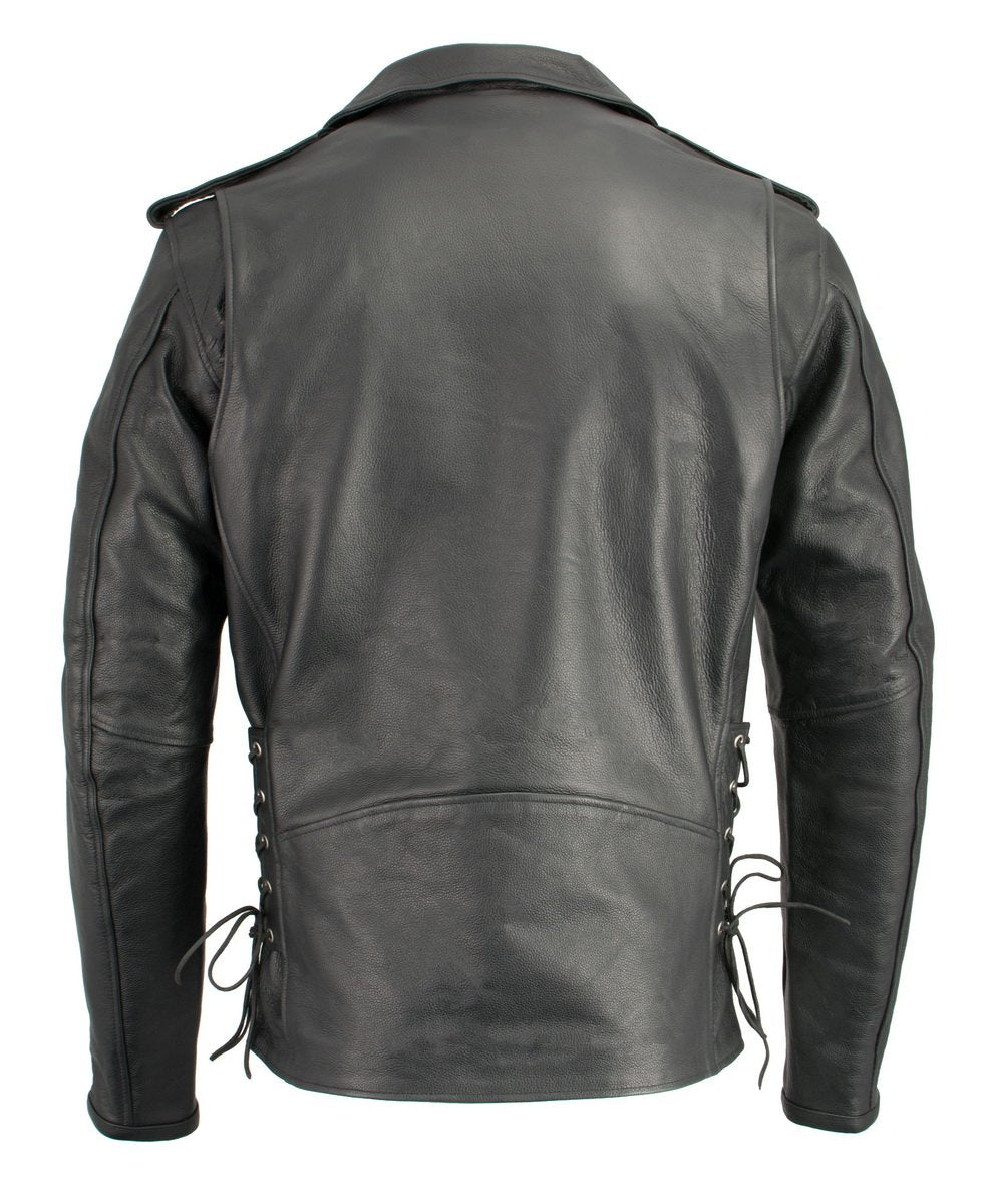 LKM1711TALL Men's Black Tall-Sizes Side Lace Police Style Leather Jacket