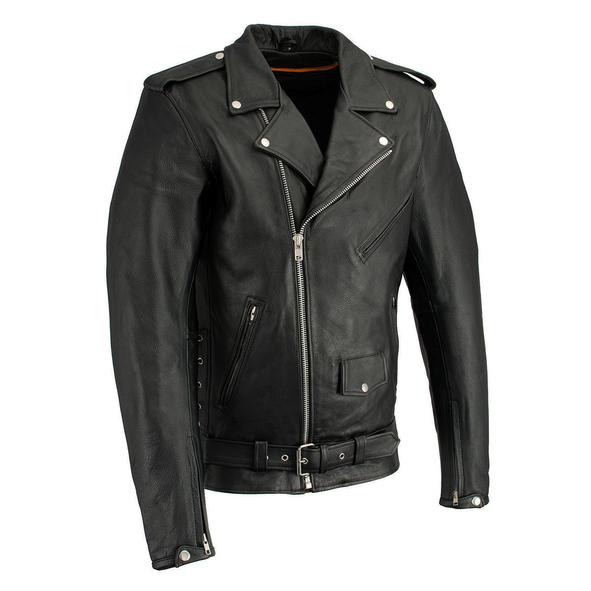 LKM1711TALL Men's Black Tall-Sizes Side Lace Police Style Leather Jacket