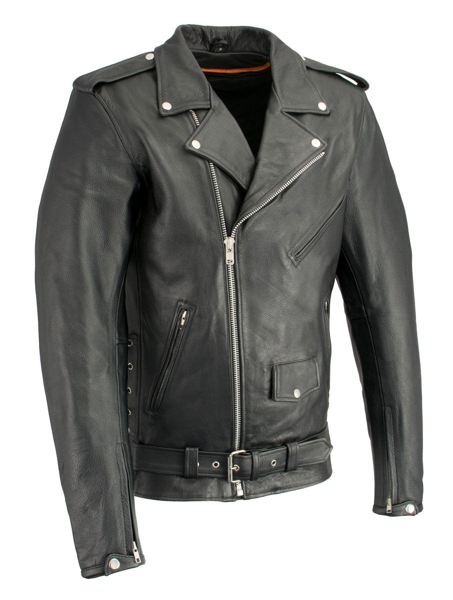 LKM1711TALL Men's Black Tall-Sizes Side Lace Police Style Leather Jacket