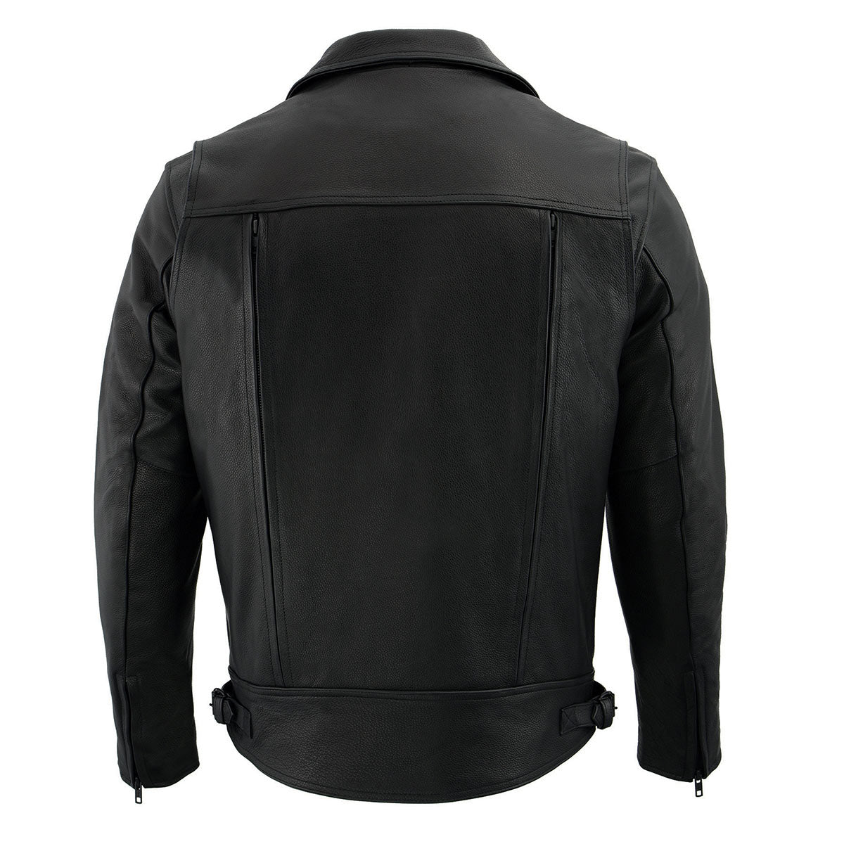 LKM1720 Men's Black Premium Leather Motorcycle Vented Leather Jacket w/ Multi-Utility Pockets