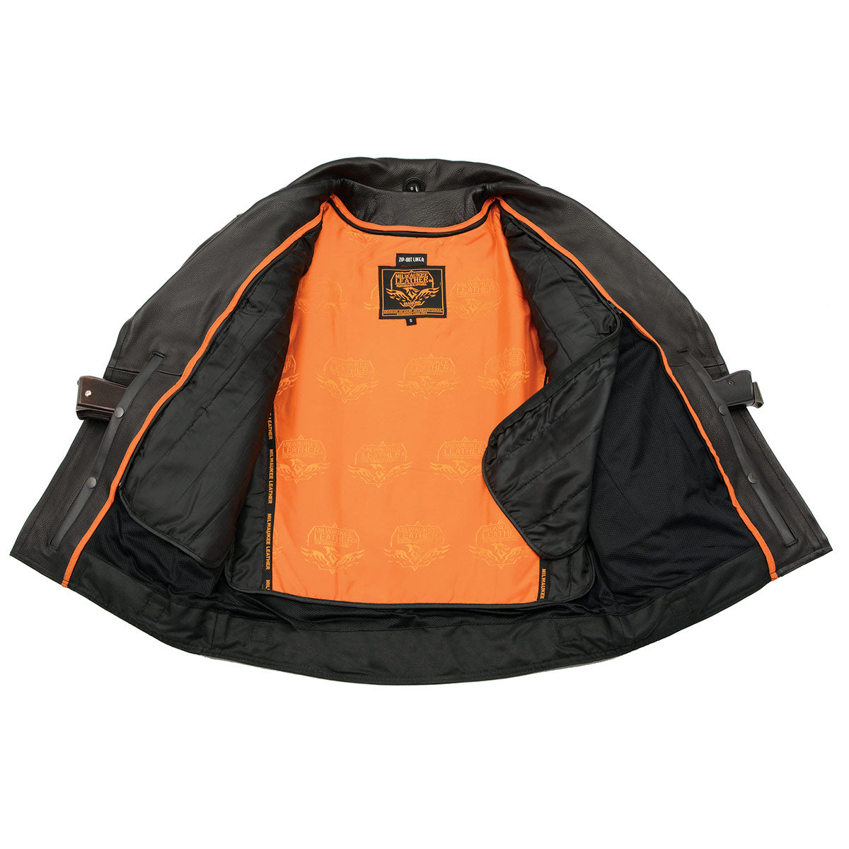 LKM1720 Men's Black Premium Leather Motorcycle Vented Leather Jacket w/ Multi-Utility Pockets